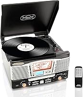 Vista 1 de Pyle Inicio Versión actualizada Tocadiscos de estilo clásico - Altavoces integrados, reproductor de discos inalámbrico, tocadiscos convertir vinilo