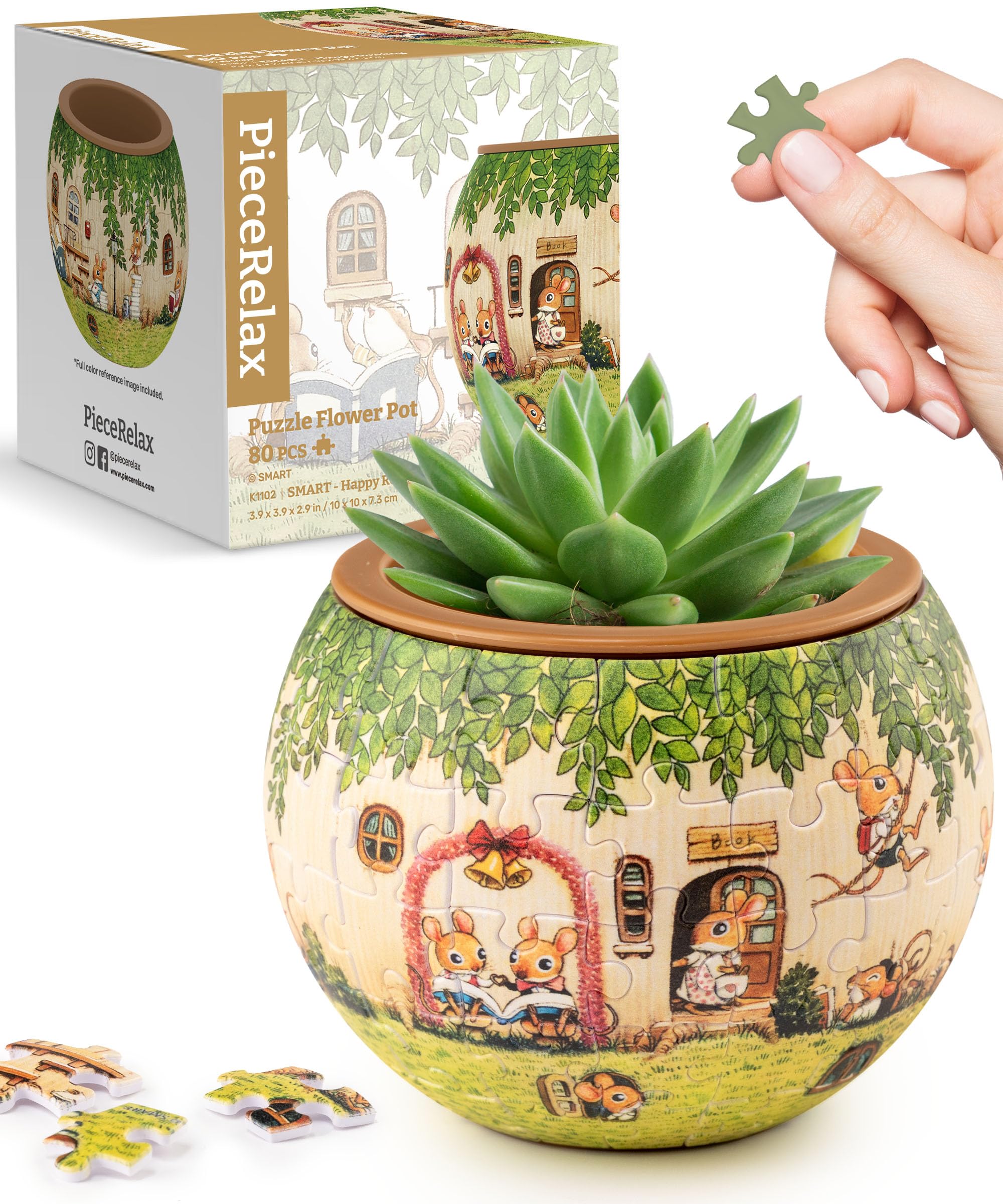 3D Puzzle Planter - Smart - Happy Reading - Danish Folklore Style, Home Decor Flower Pots for Indoor Cactus, Succulents Pots [K1102]