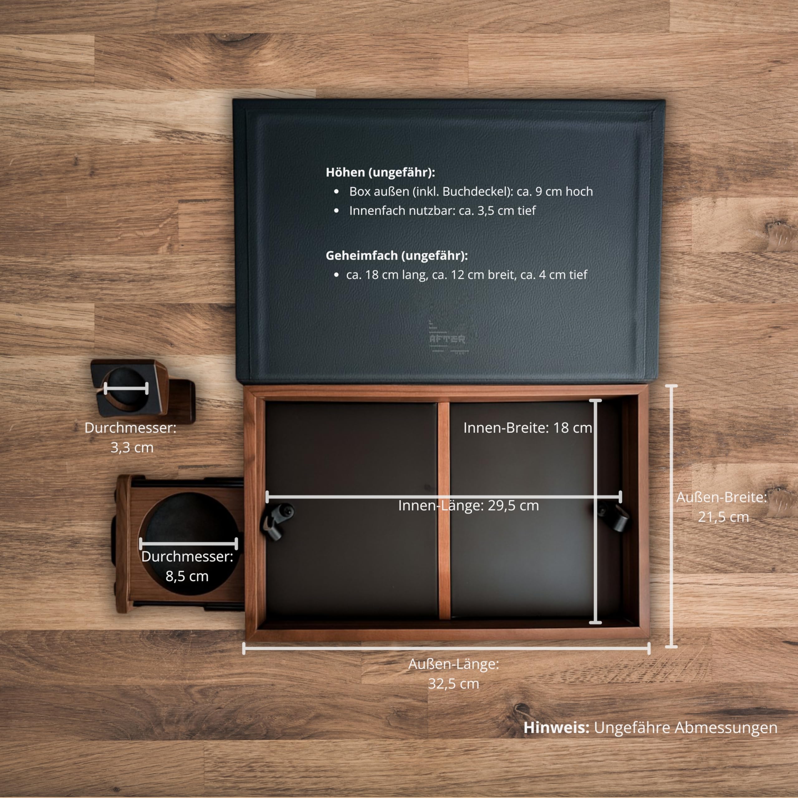 Schreibtisch Organizer Holz im Buch-Design mit Geheimfach, Walnut Wizard Desk Setup Zubehör mit Kabelführung & Handyhalterung, inkl. Massivholz Watch-Halter, Geschenk für Männer zum Vatertag