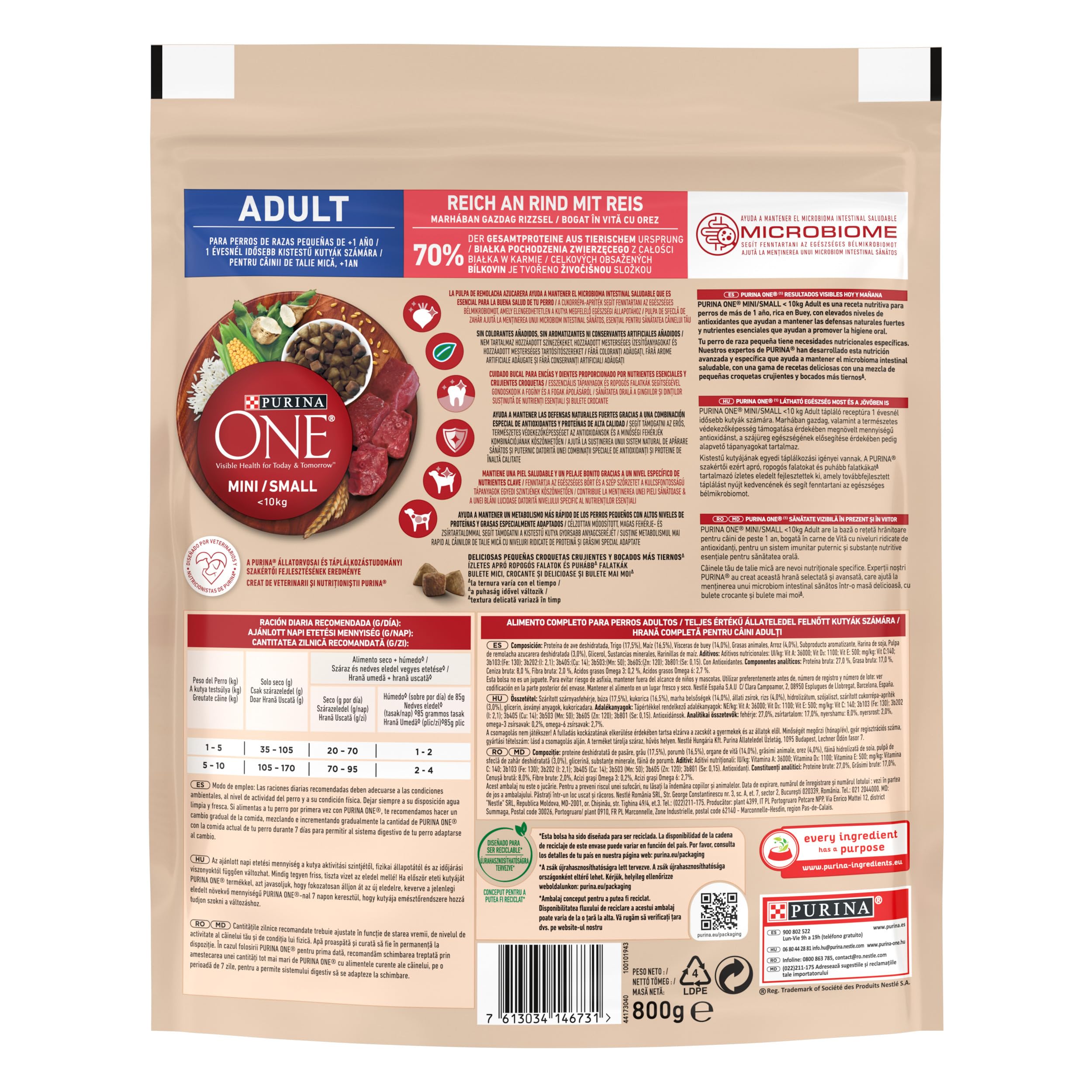 Purina ONE Mini <10kg pienso perro pequeño Adulto Buey 8x800 g