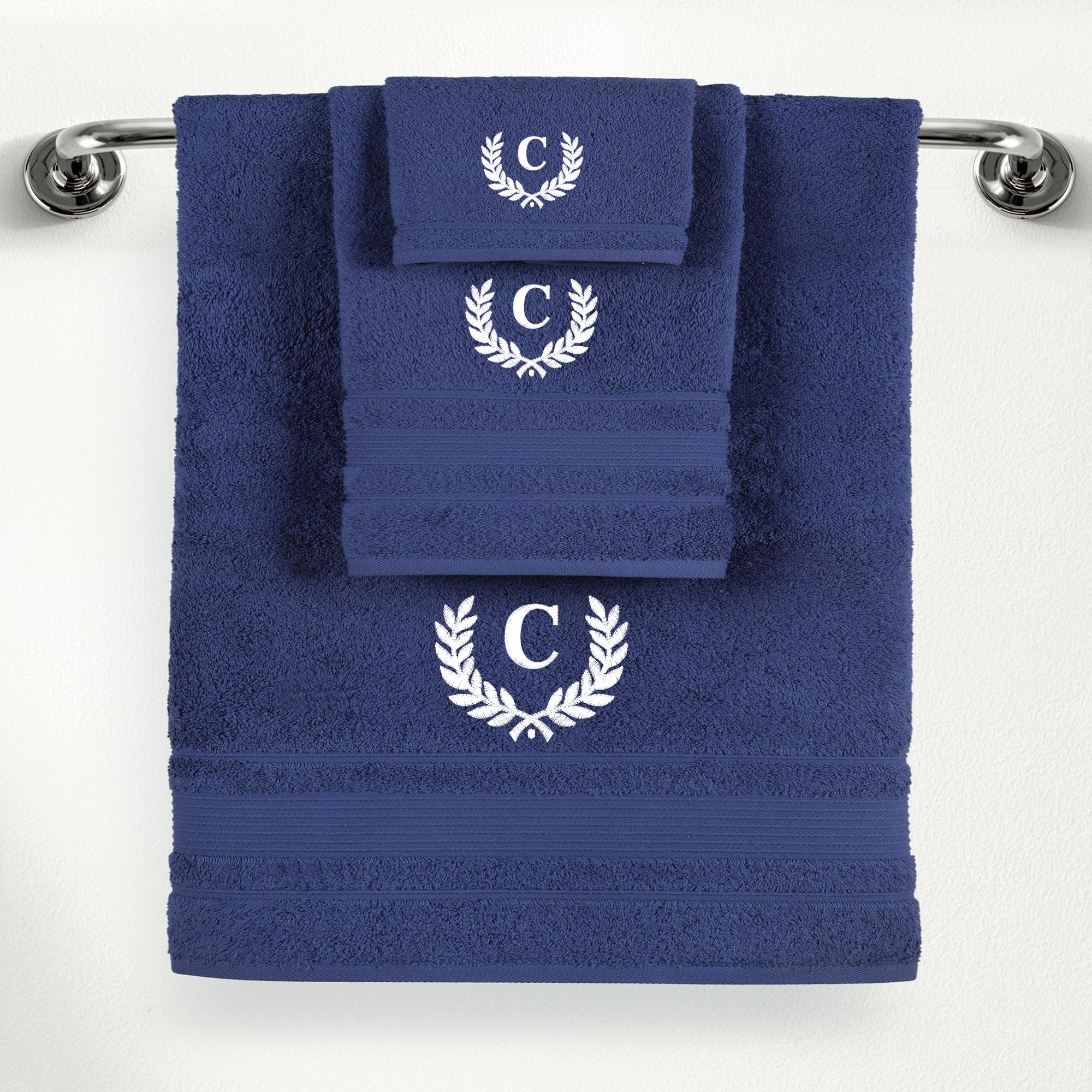 Ephesos Personalized Custom Monogrammed Navy Blue Towel Set - 3 Piece, Soft & Absorbent 100% Cotton - Perfect for Gifts, Home, Bathroom, Spa, or