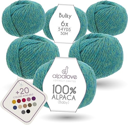 Miniatura 9 de Bulky Set (6 x 1.75 oz) Super Soft Baby Alpaca Hilo de tejer gris verde 328 yardas