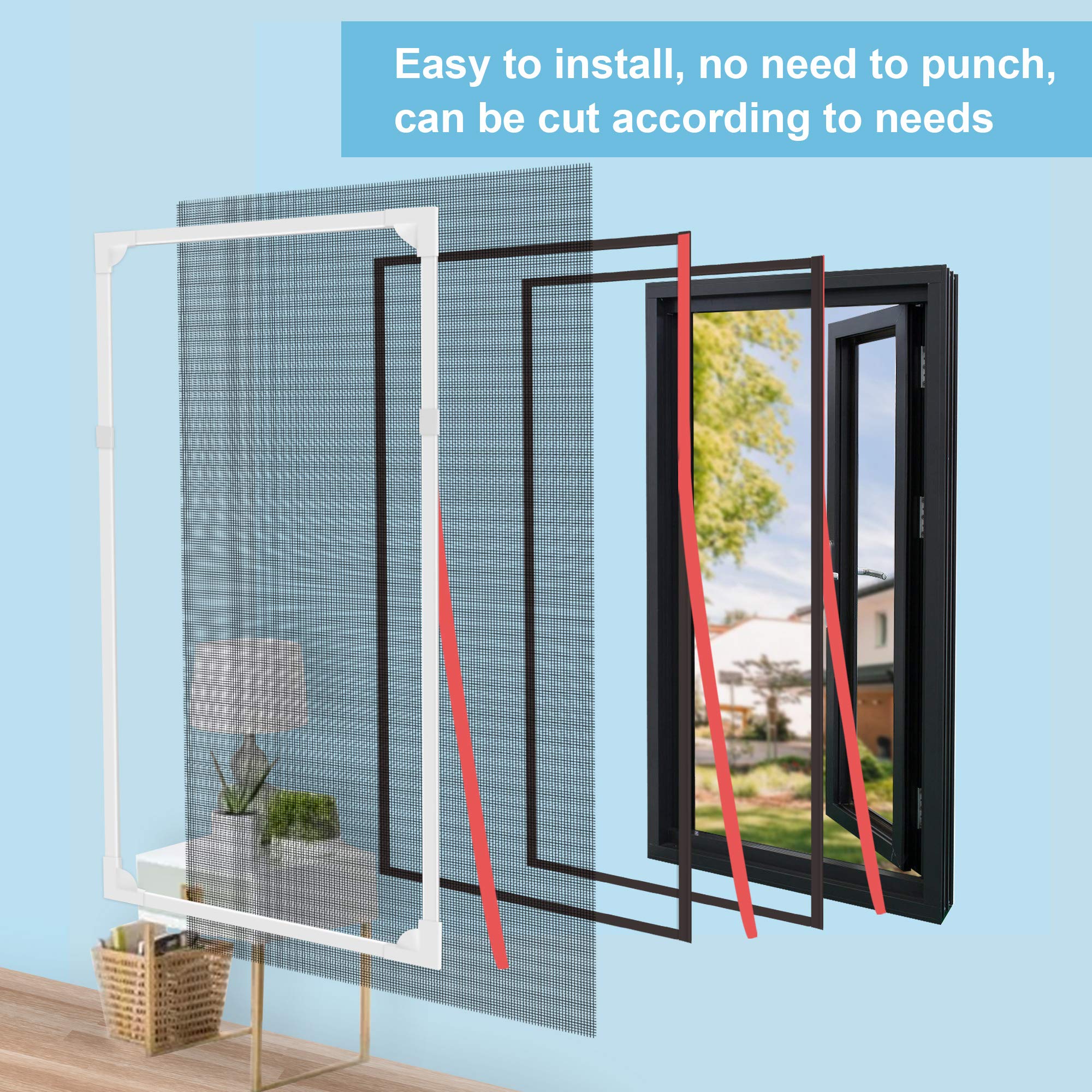 Gimars Mosquitera Ventana Magnética 130x150cm Ajustable Pantilla Mosquitera Ventana de Malla Superfino Tamaño DIY Cortina Mosquitera Cortable con Imanes Contra Insectos para Ventana,Blanco