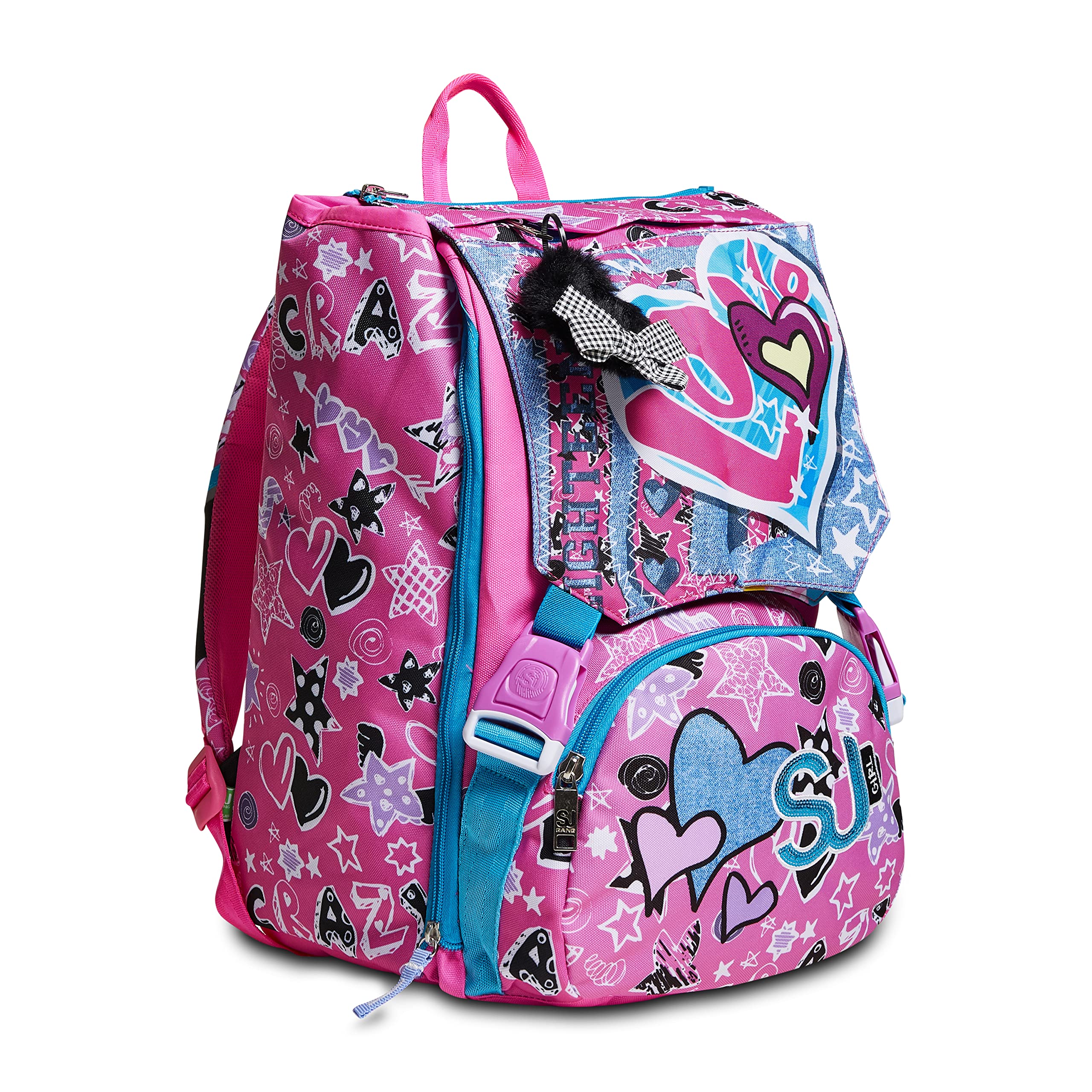 Zaino Scuola Estensibile - SJ Cuteled Girl Bambina - Rosa - Flip System diverse fantasie con cuore LED