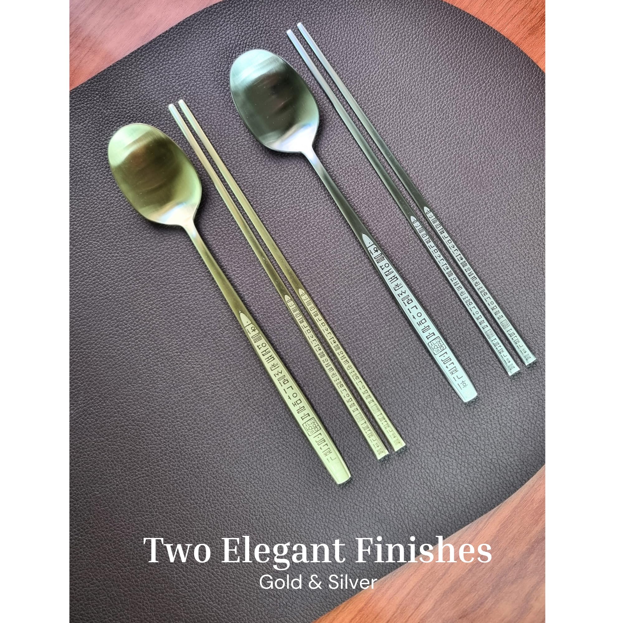ONGI Korean Spoon and Chopstick 2 Set – Premium 18/10 Stainless Steel – Hangul Design – Gift-Ready – Made in Korea – Dishwasher Safe (Yongbi Silver 2 Set) — Amazon image 7