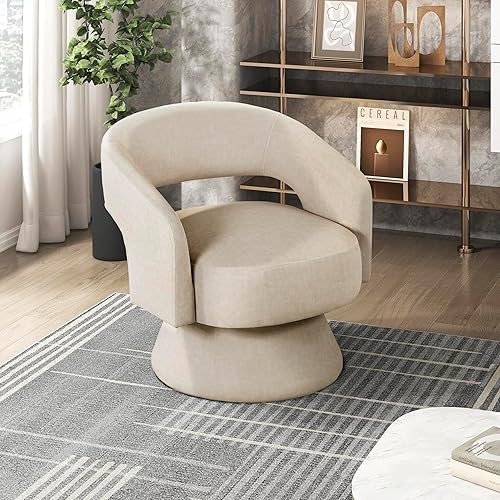 Lexicon 360 Degree Swivel Accent Chair, Modern Comfy Velvet Round Barrel Chair, Open Back, Plush Foam Cushions, Metal Swivel Base for Living Room/Bedroom/Office, Taupe