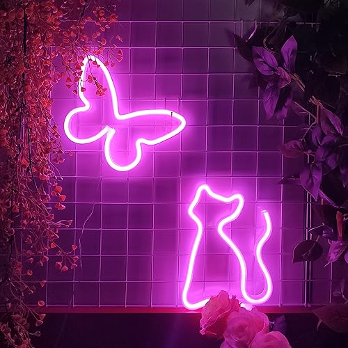 Vista 22 de JYWJ Letrero de neón de gato, luz de neón con pilas USB o 3 AA, decoración de mesa LED, decoración de pared de dormitorio, regalo de cumpleaños