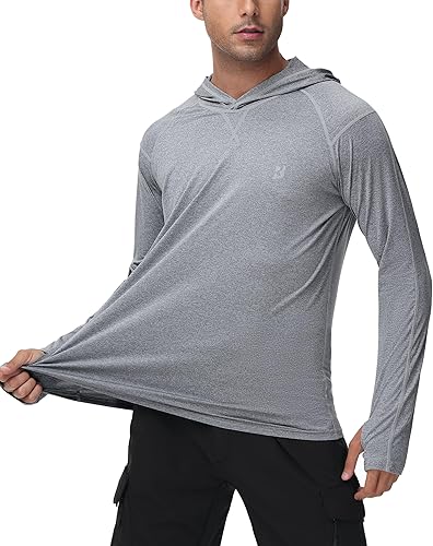 Vista 2 de Roadbox Camisas de pesca para hombre, UPF 50+, manga larga, con capucha UV, para senderismo, correr, natación, atletismo, entrenamiento