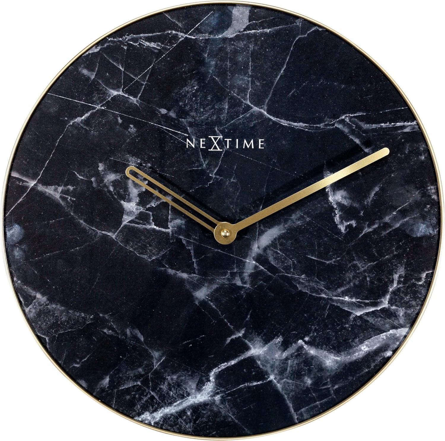 NEXTIME Wall Clock-Ø 40 cm-Glass/Metal-Black-'Marble, 40