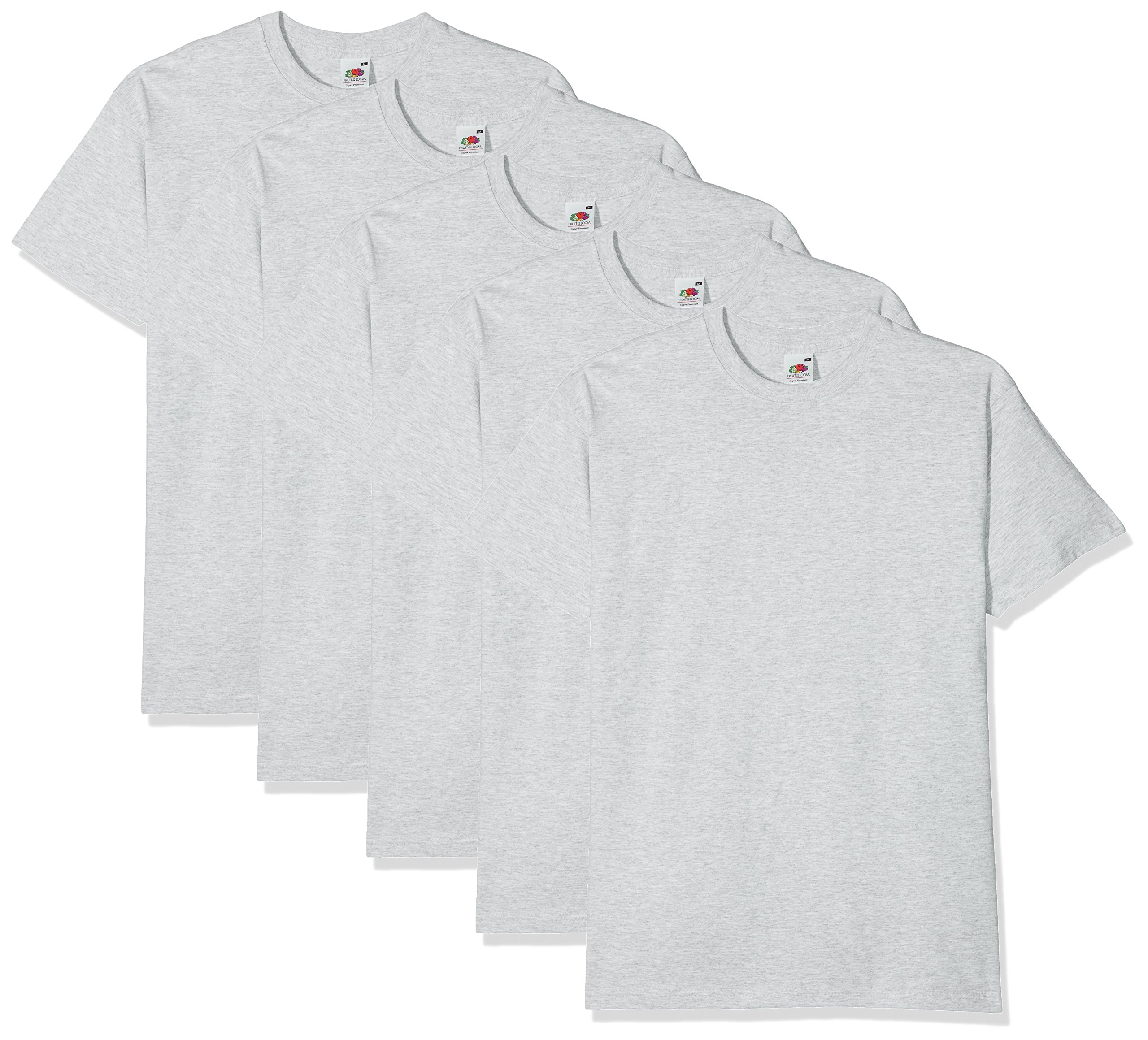 Fruit of the Loom Men's Super Premium Short Sleeve T-Shirt Pack of 5, Heather Grey, Medium