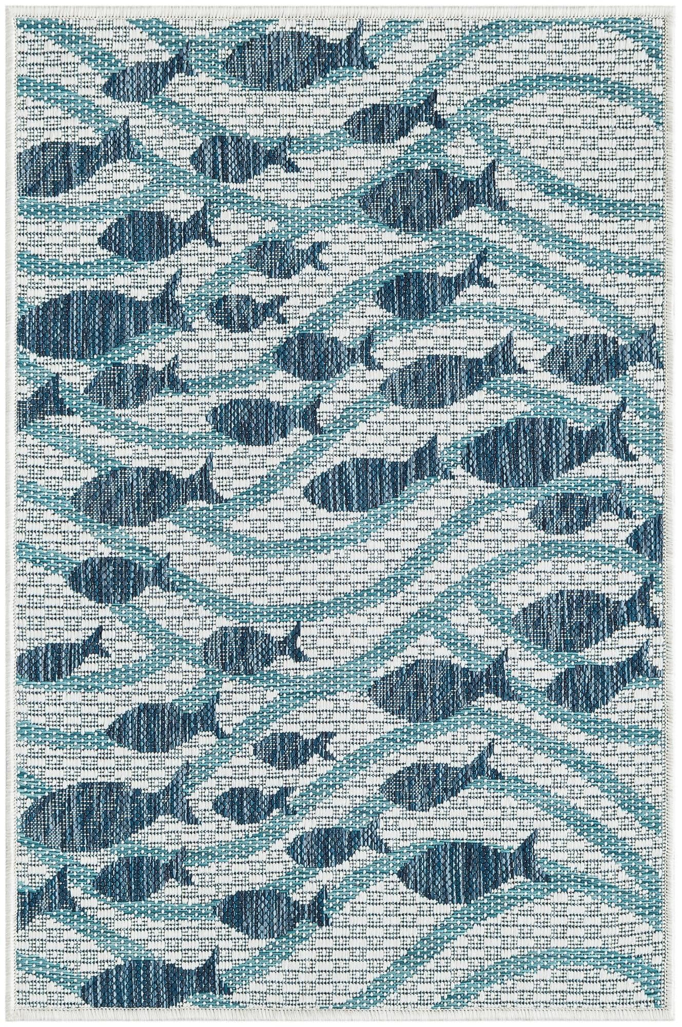 Rugs.com Outdoor Coastal Collection Rug – 2x3 Blue Flatweave-Pile Rug Perfect for Entryways, Kitchens, Breakfast Nooks, Accent Pieces