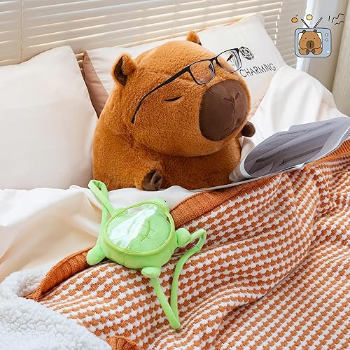 Miniatura 4 de Capybara - Juguete de peluche con mochila de tortuga, 10 pulgadas, lindo animal de peluche Kawaii Capybara, regalo suave para niños y niñas (10