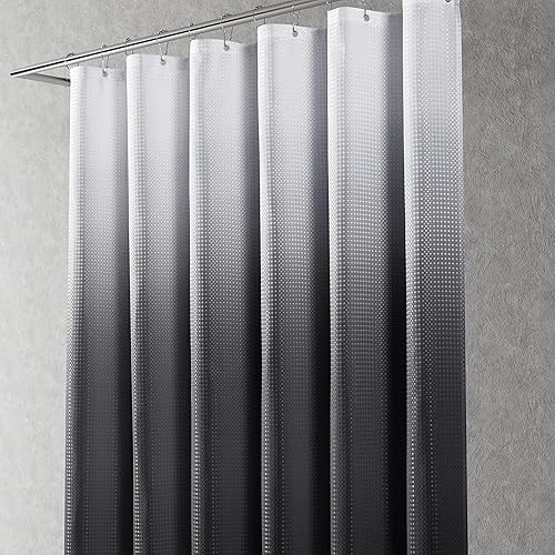 Miniatura 7 de Cortina de ducha negra de 48 pulgadas de largo, cortinas de ducha para baño, 48 x 72 pulgadas, tela texturizada con 8 ganchos, repelente al agua,