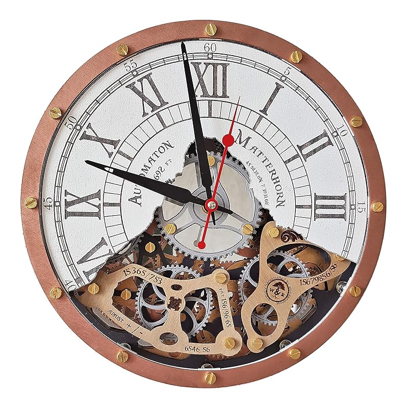 Automaton Matternhorn skyline moving Gears wall clock