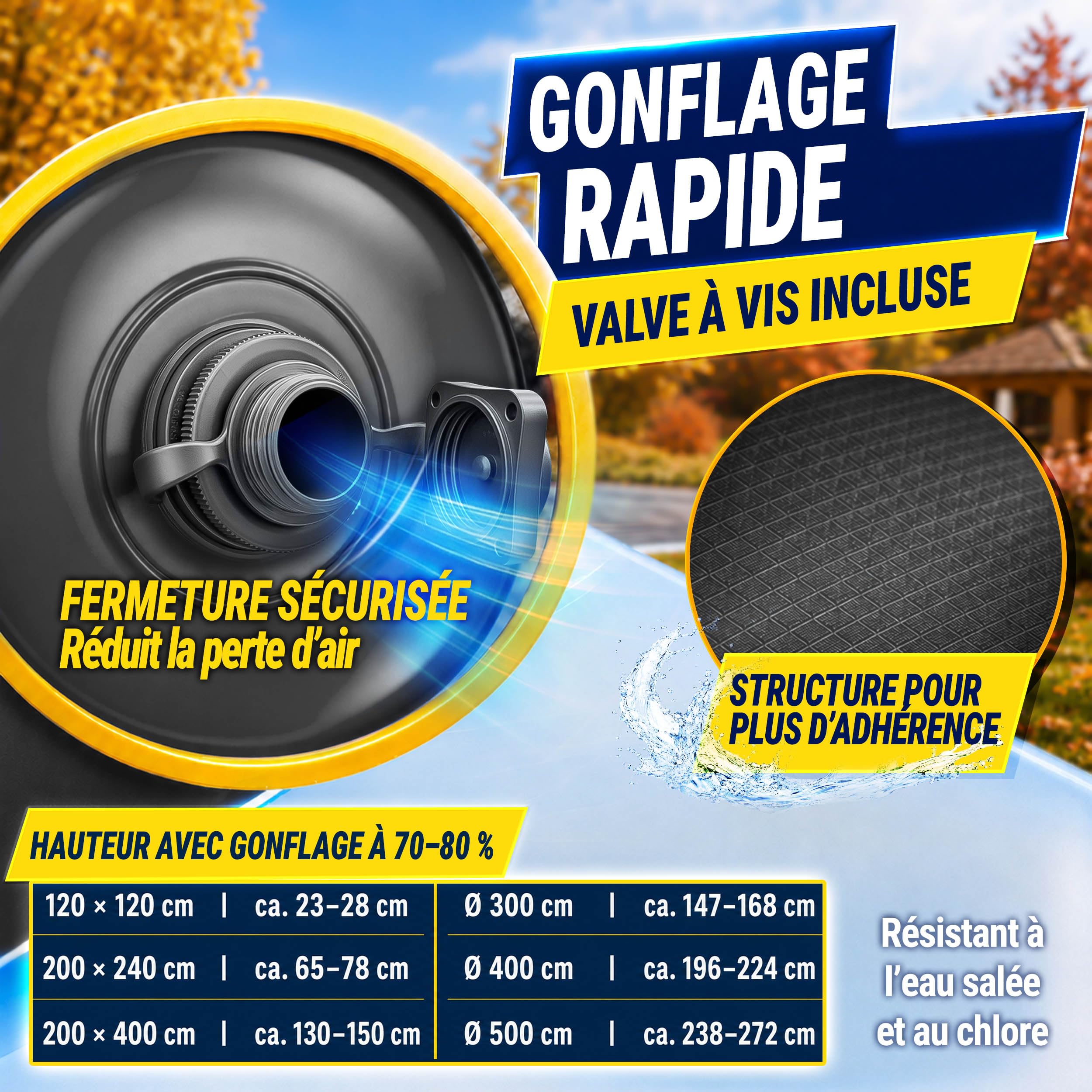 tillvex® Coussin Hivernage Piscine 2x2,4m + Corde 12m & Kit Réparation | Coussin d'air hivernage piscine, résistant gel & chlore jusqu'à -20°C | Valve à vis incluse | Protection piscine hiver