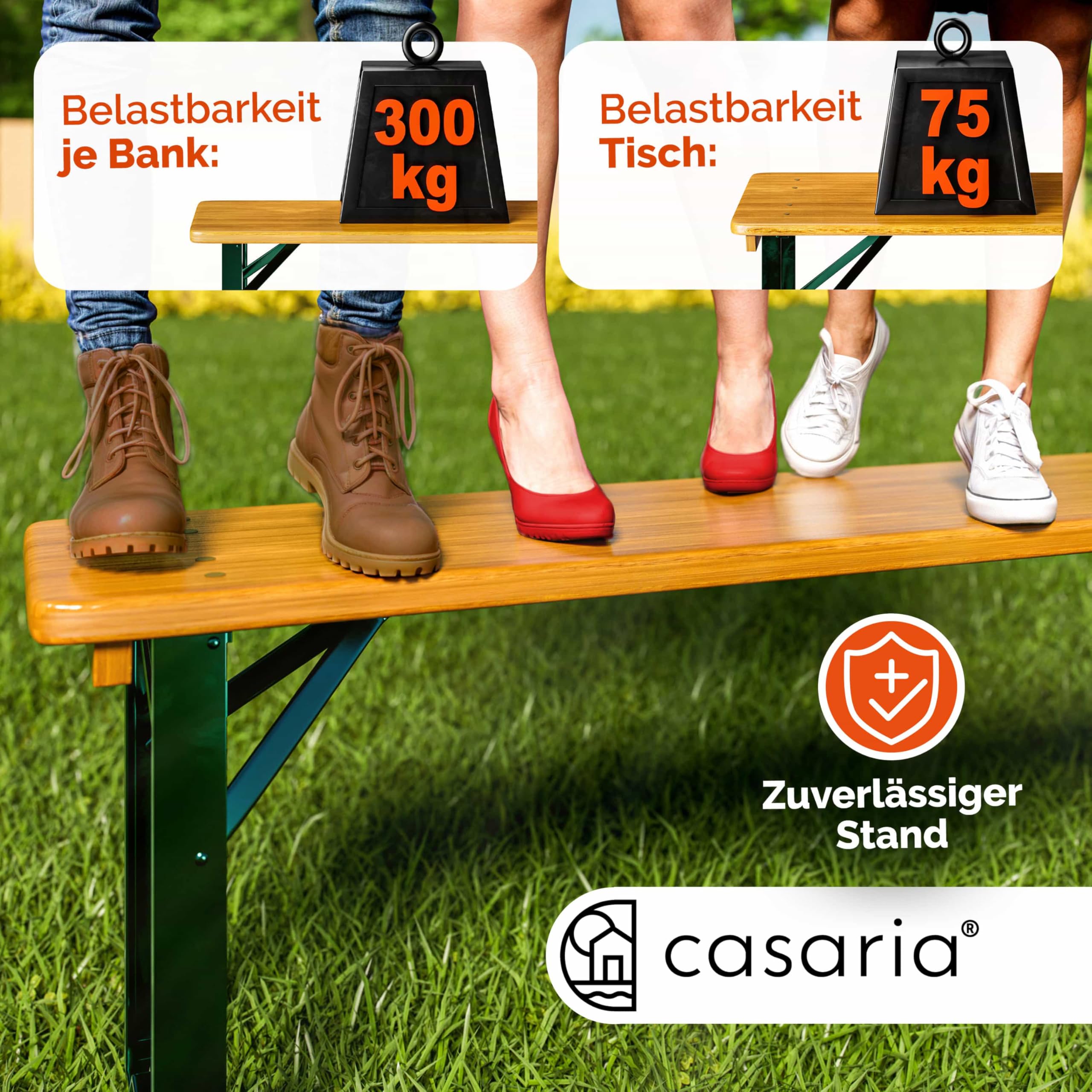 Casaria® Bierzeltgarnitur 170cm Klappbar Stabil 3 Teilig 2X Bierbank 1x Breiter Tisch Holz Biertischgarnitur Festzeltgarnitur Biergarten Biergarnitur