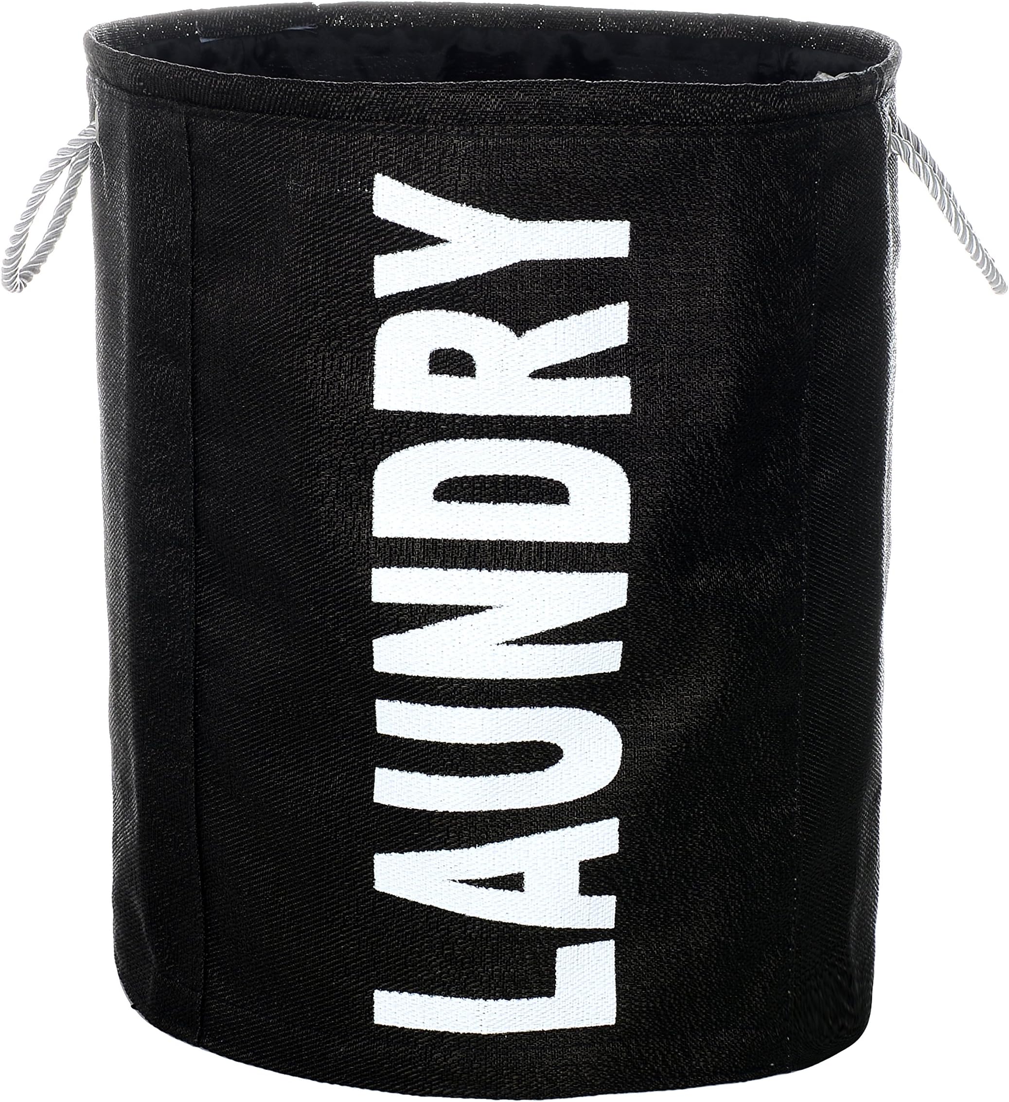 Lixin Teslin DIY Laundry Basket 17.715.3-inch, Household Essential Modern Sturdy Round Folding Tote Drawstring Laundry Hamper with Handle Rope(Black)