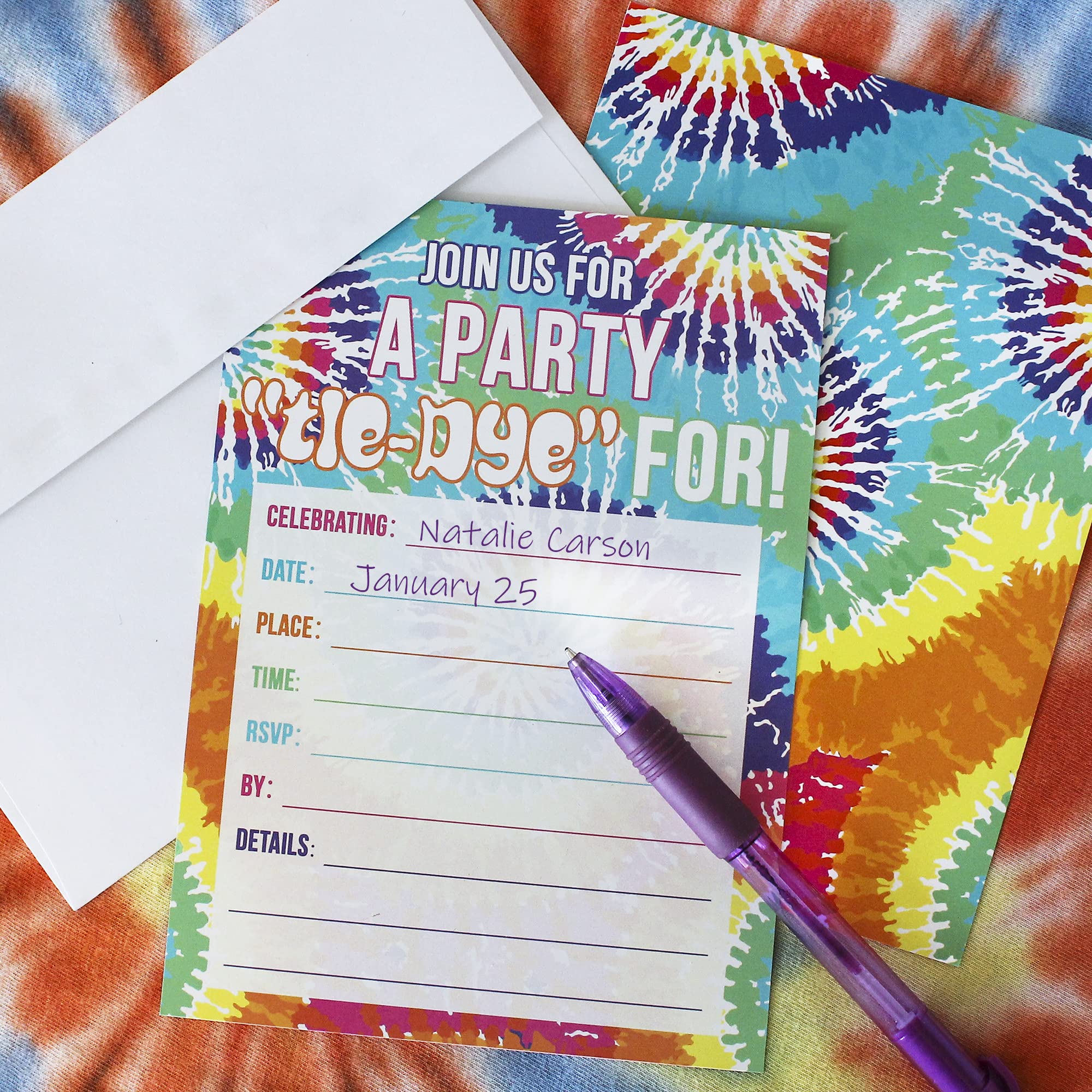 Amazon.com : Tie Dye Birthday Party Invitations - Peace, Love, Party - 10  Fill In Invite Cards with Envelopes - Kid, Tween or Teen 60s Groovy Themed  Party Supplies : Home & Kitchen