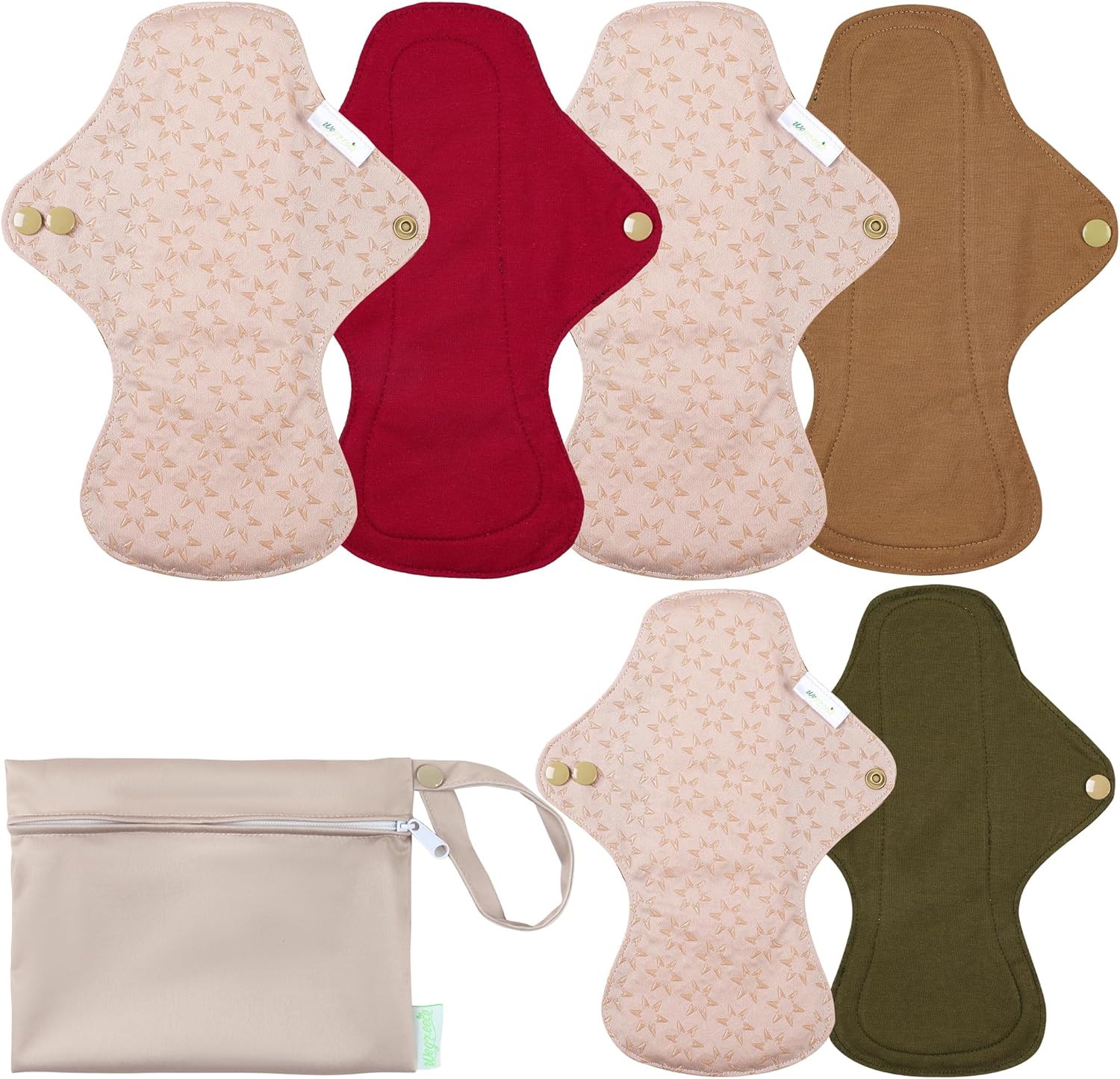 wegreeco 6 Pcs Reusable Menstrual Pads, Ultra Absorbent Cloth Pads for Heavy Flow, Sanitary for Teens, Women, Nonslip, Inner Aqua, Burgundy, Coffe, Rose Gold Outer, M - Image 2