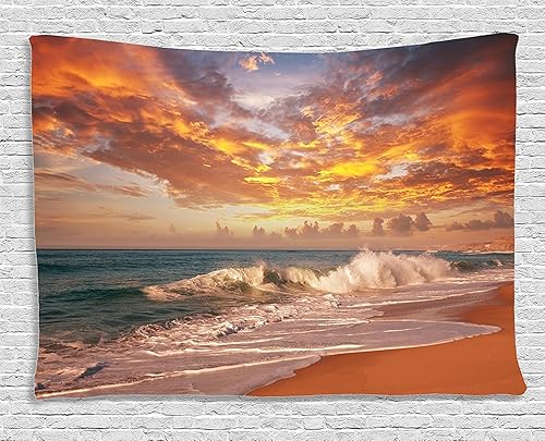 Miniatura 3 de Ambesonne Tapiz rústico, lago en bosque profundo alimentado por varias cascadas en verano, impresión idílica de vista, colgante de pared ancho para