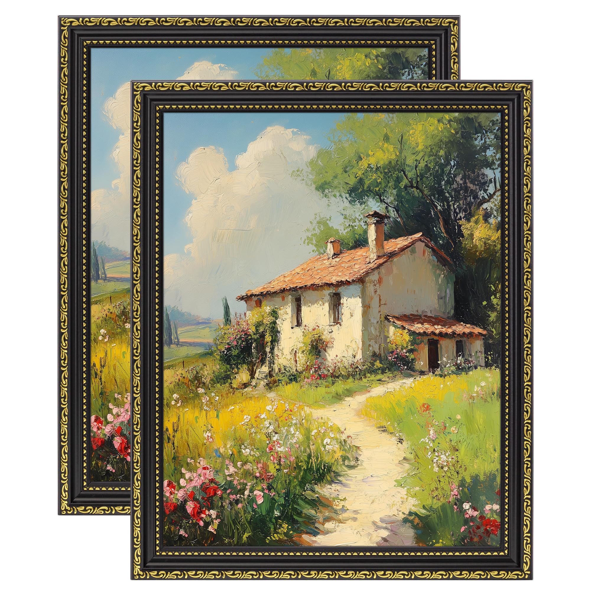 eletecpro 11x14 Vintage Picture Frame, Glass Cover, Black Gold, 2-Pack