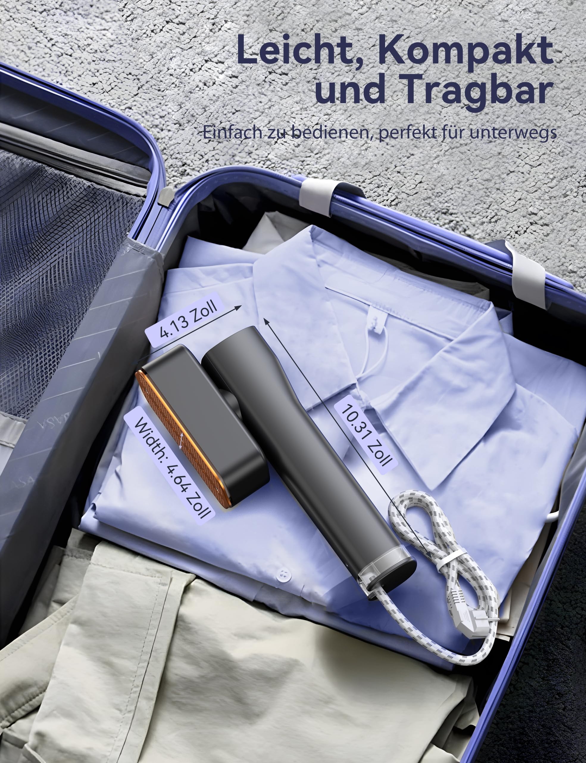 Sundu Dampfglätter 2-in-1 Reisebügeleisen mit LED Display, 15s schnelles Aufheizen, 4 Bügelmodi, Schwarz
