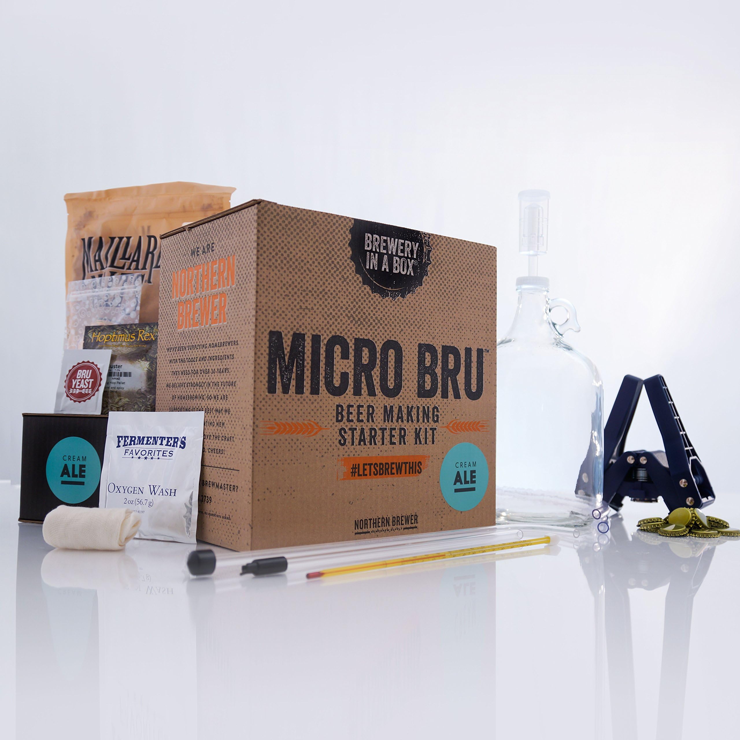 Micro Bru All Grain Beer Brewing Starter Kit with 1 Gallon Cream Ale Recipe - Homebrewing Set for Making Craft Beer