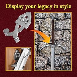 Mythrojan Metal Single Sword Wall Mount Vertical Sword Mount Display Wall Hanger Adjustable Multifunctional Mount Wall Decor Rack for Medieval Collectibles - Silver, Large