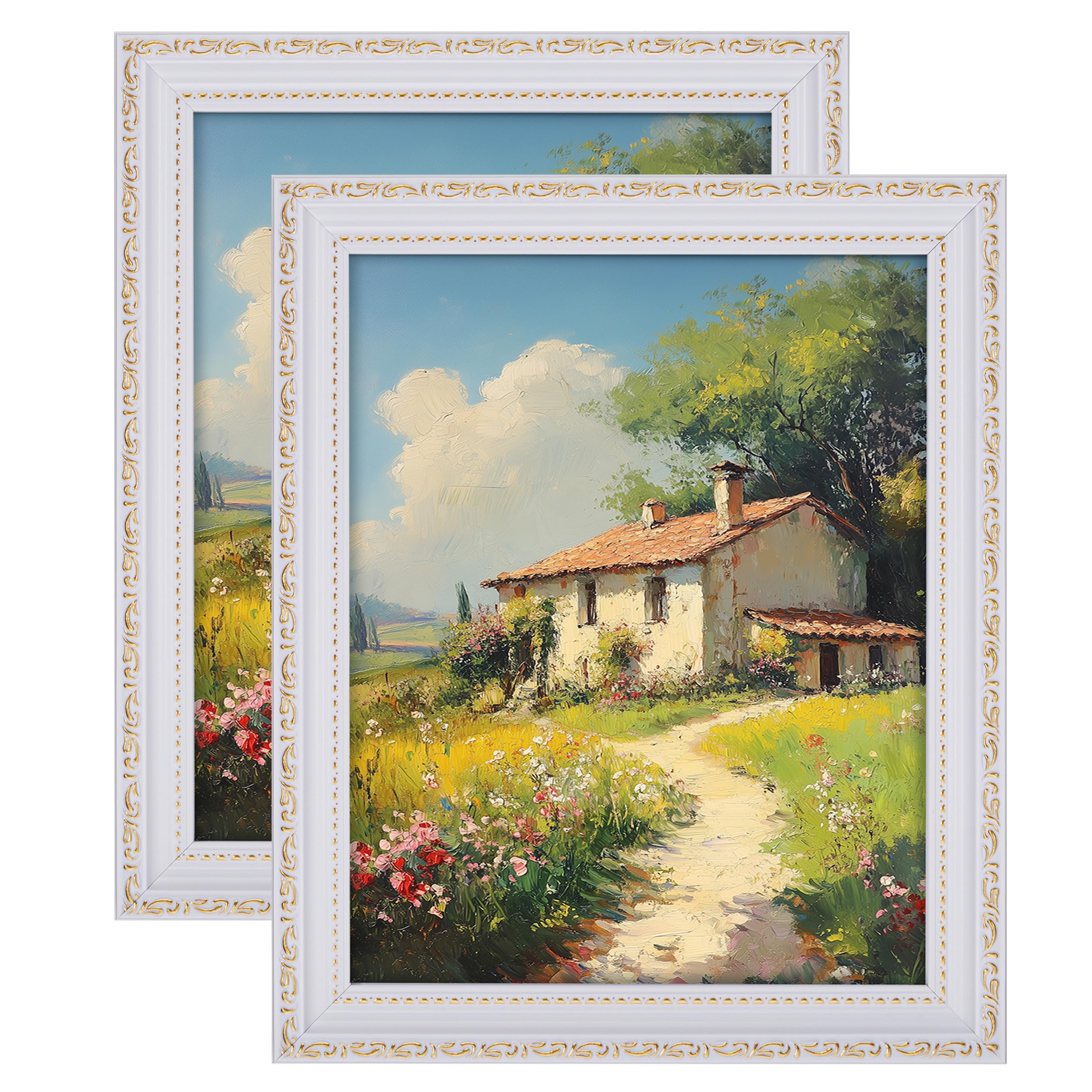 eletecpro 8x10 Vintage Picture Frame, Glass Cover, White, 2-Pack