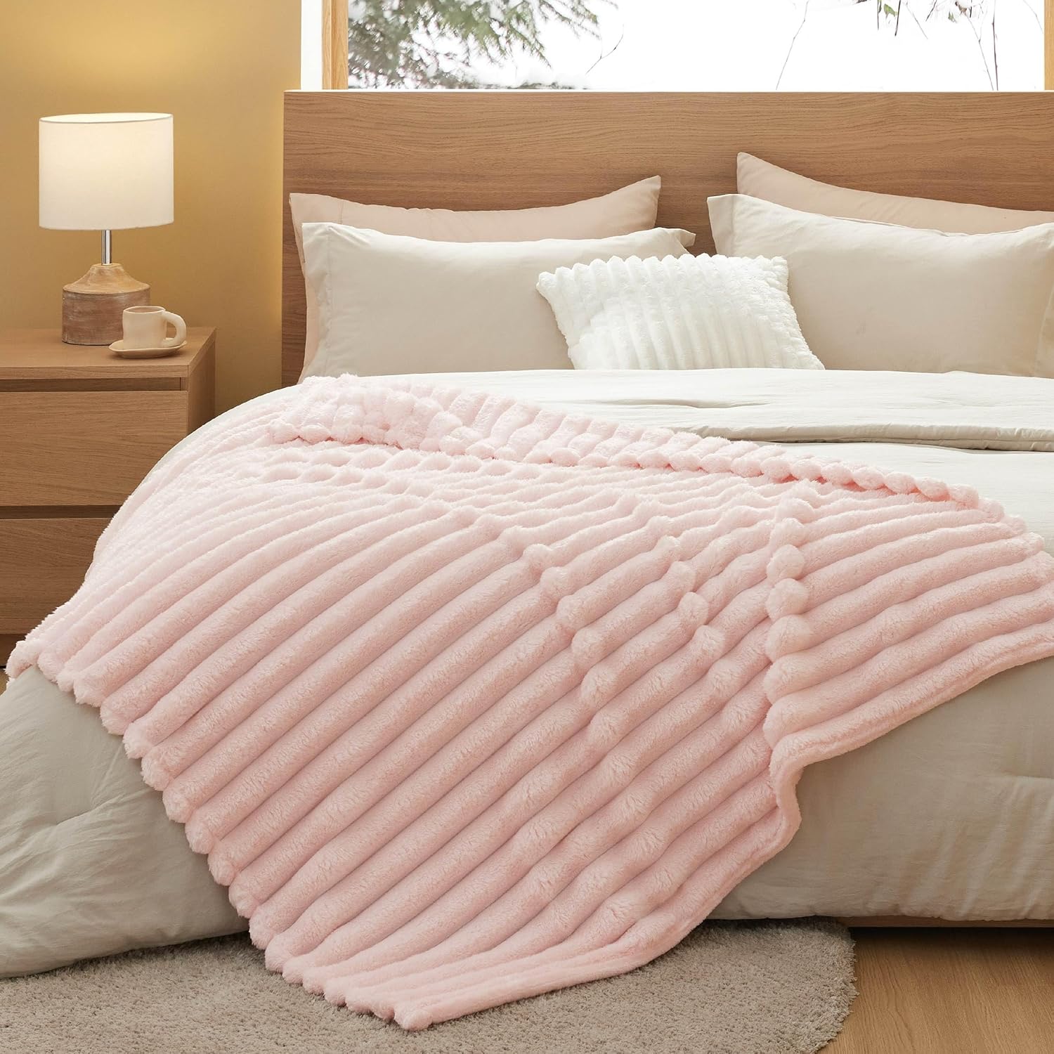 Bedsure Twin Blanket for Couch - 350GSM Super GentleSoft Cozy Blankets for Women, Cute Small Fleece Throws for Girls, Pink,60x80 Inches, Wider Striped Design - Image 5