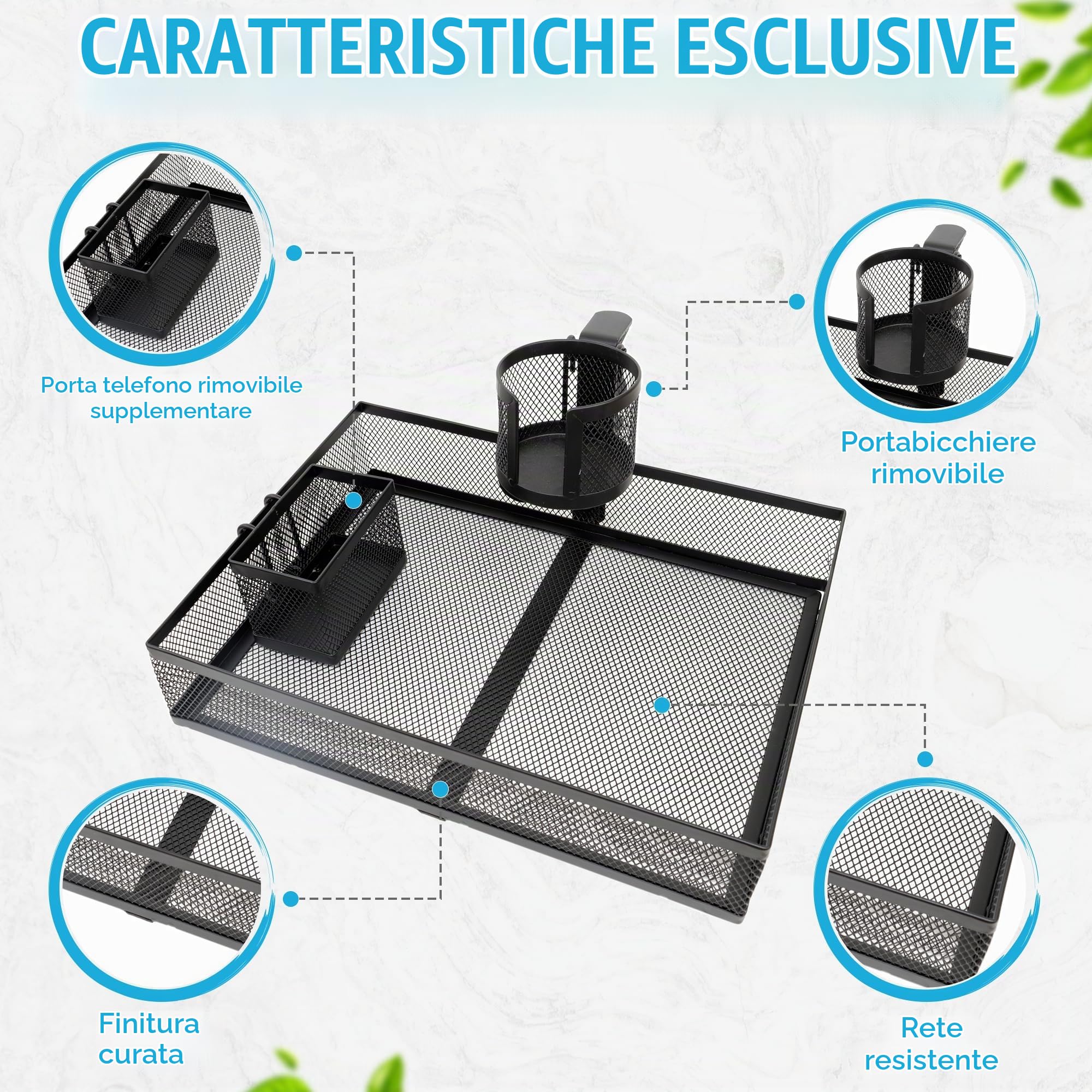 Organizer da scrivania con rotazione a 360 gradi, con supporto per telefono e tazza (340 x 250 x 70 mm)