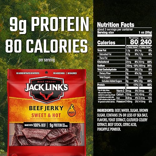 Miniatura 2 de Jack Links Carne de vacuno sabor dulce y picante 285 onzas  Bocadillo de carne sabroso 032oz de proteína y 80 calorías hecho con carne de res de
