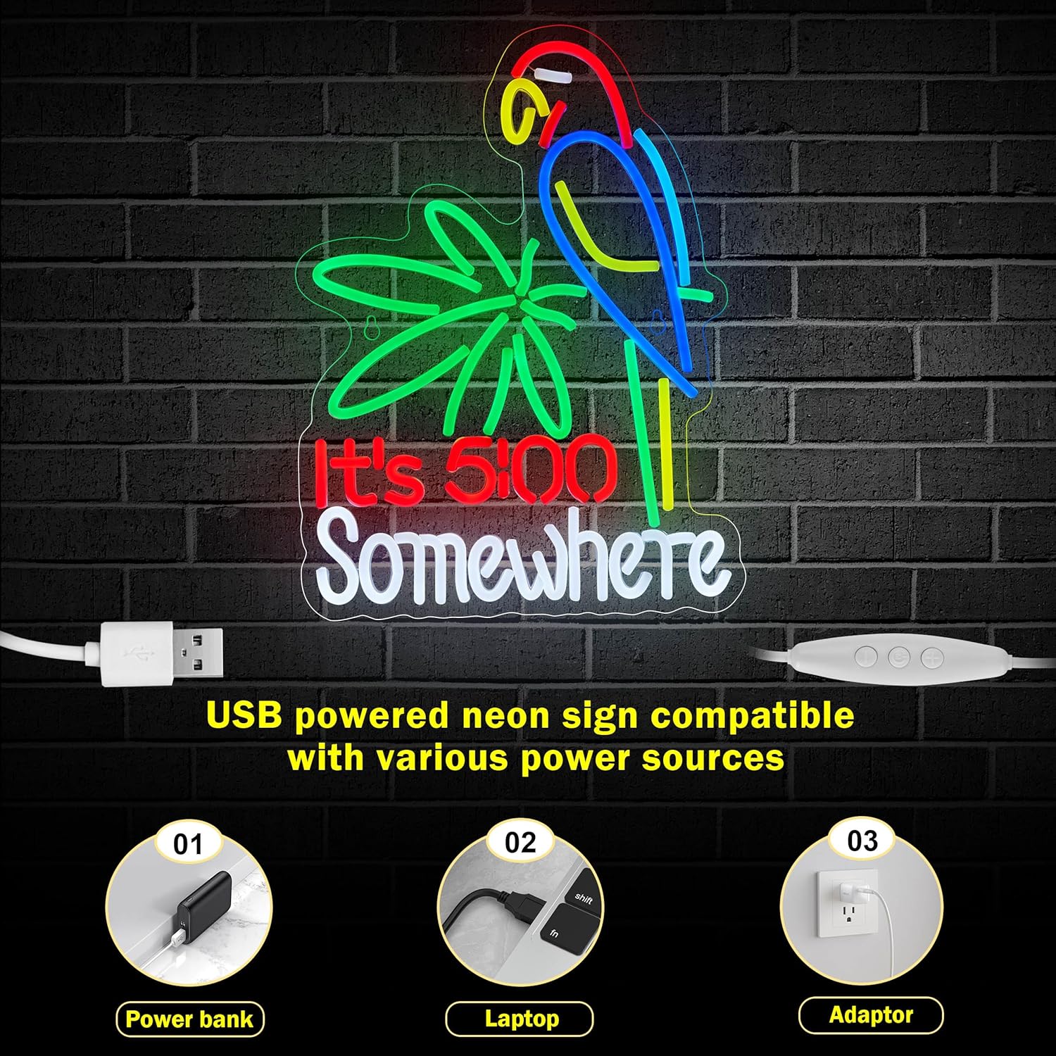 Its 5:00 O'clock Somewhere Neon Signs for Wall Décor Dimmable LED Neon Light USB Powered Neon Art Signs Decor