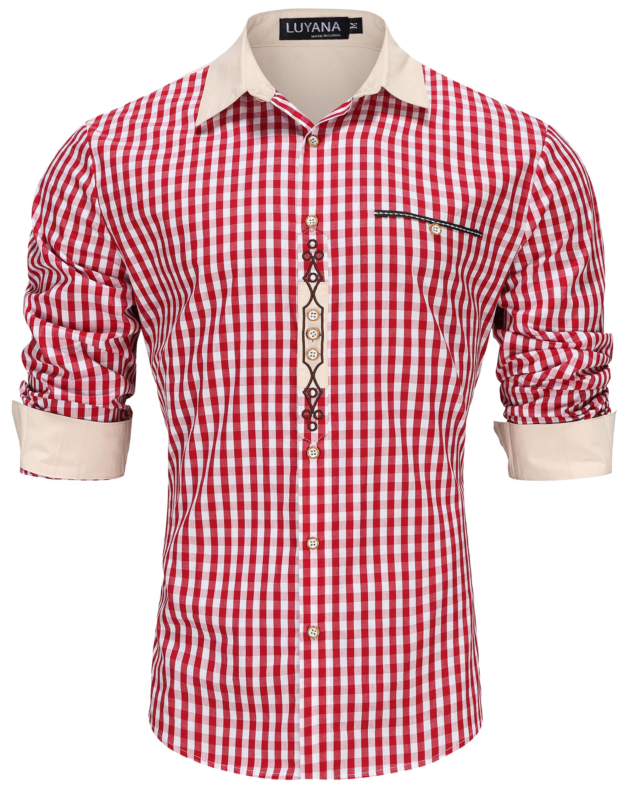 Camicia Bavarese Uomo Oktoberfest A Quadri Maniche Lunghe - LUYANA - Cotone 100% - Taglie M-XXXL - 5