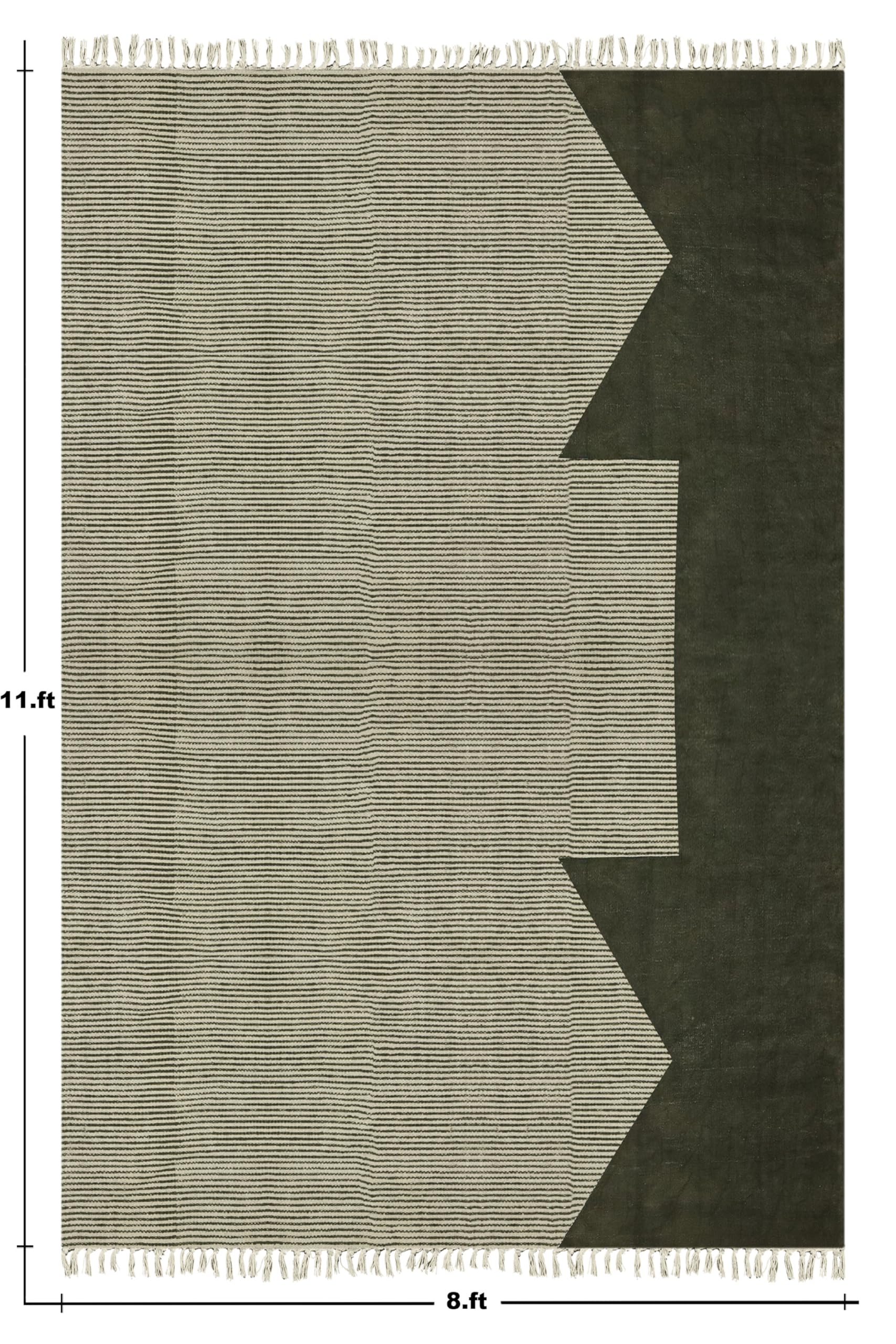 Handgemachter Kelim-Teppich, 4 x 6, Grün & Beige, geometrisch, dick, 0,19 Zoll, flach gewebt, waschbar, Baumwollteppich, Innenteppich für Küche, Flur