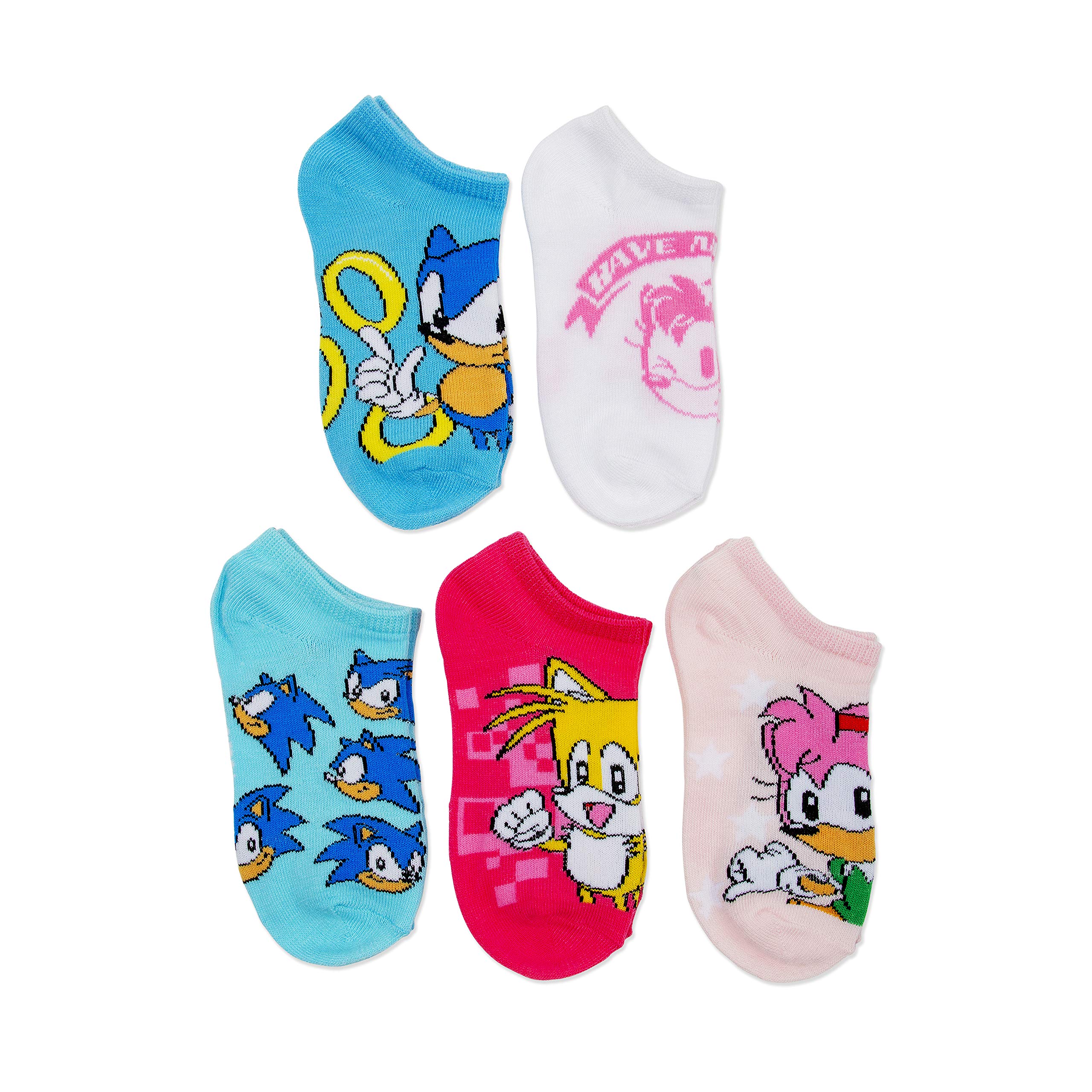girls Sonic 5 Pack No Show Casual Sock, Assorted Pastel, 6-8.5 US