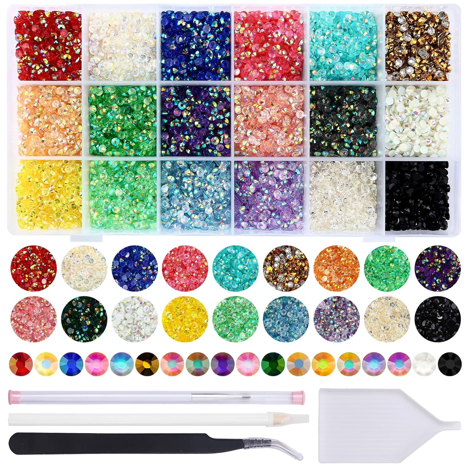 10588Pcs 5mm Resin Flatback Rhinestones Tumbler Non-hotfix Round Gems for Nails Crafts Clothes Shoes Decoration(5mm,Mixed Color) Transparent Mix Color 5mm