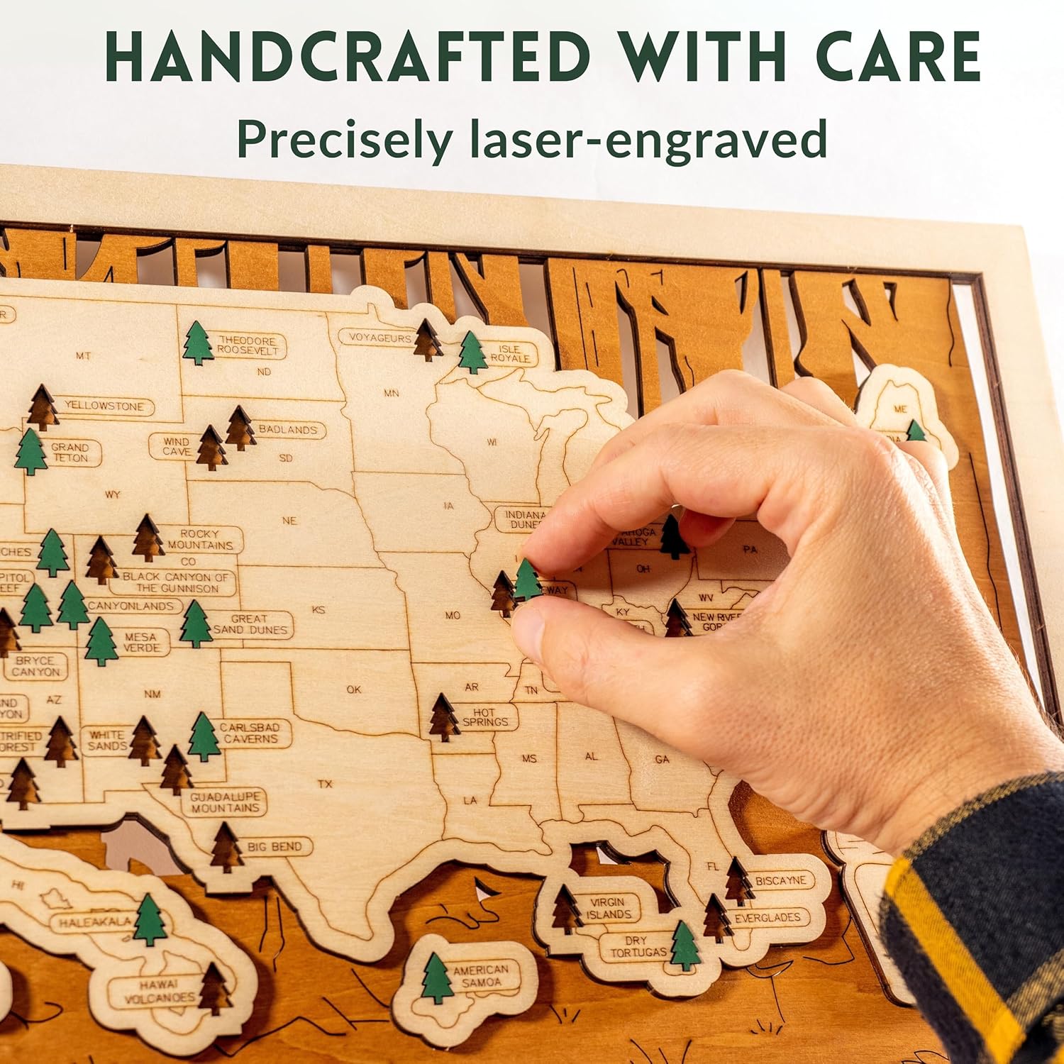 National Parks Map – USA Travel Tracker with Checklist, Pins & Stickers – Adventure Gift for Park Lovers, Couples & Families, Bucket List Wall Art Decor