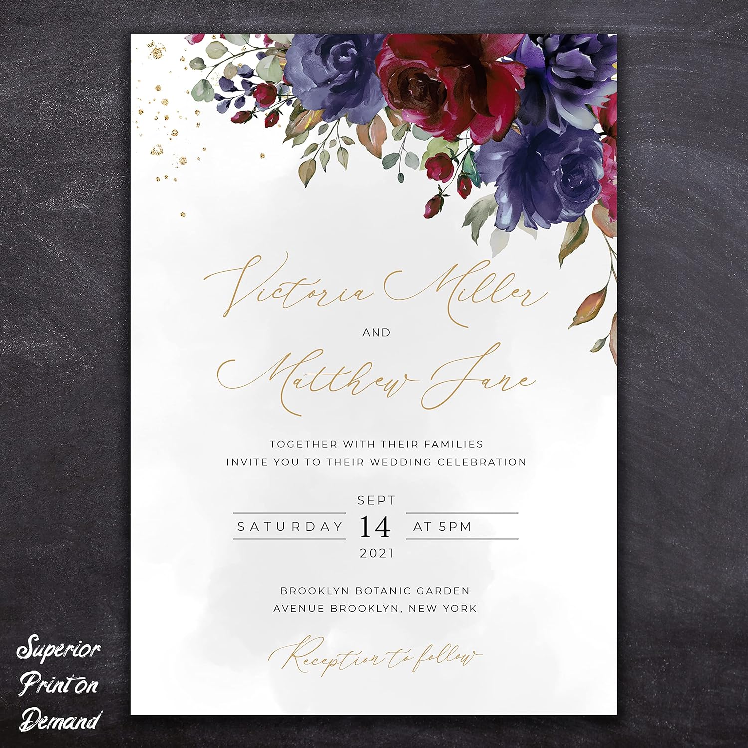 Customized Wedding Invitation Cards - 24 Wedding Invitations with Envelopes and 24 Rsvp Cards – Red & Purple Flower Wedding Invitations Personalized with Gold Text