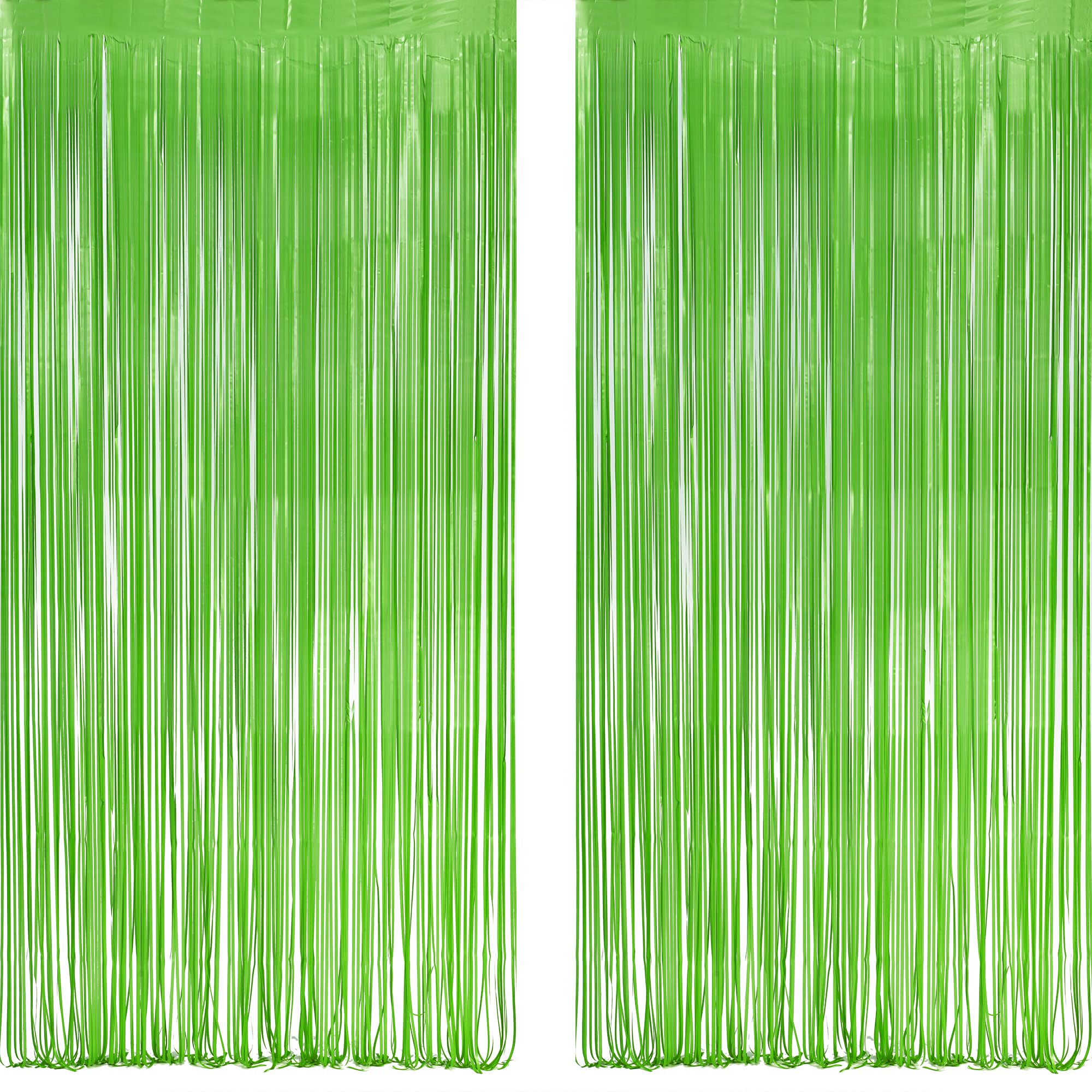Lime Green Streamers Party Backdrop - GREATRIL Tinsel Curtain for St Patrick's Day/Frog/Wizard - 3.2ft X 8.2ft - 2 Packs