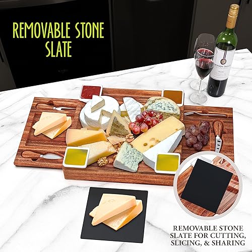 Miniatura 4 de G Francis Juego de tablas de embutidos grandes con cuencos y cuchillos de tabla de queso, juego de platos cuadrados de madera de acacia de 12.5