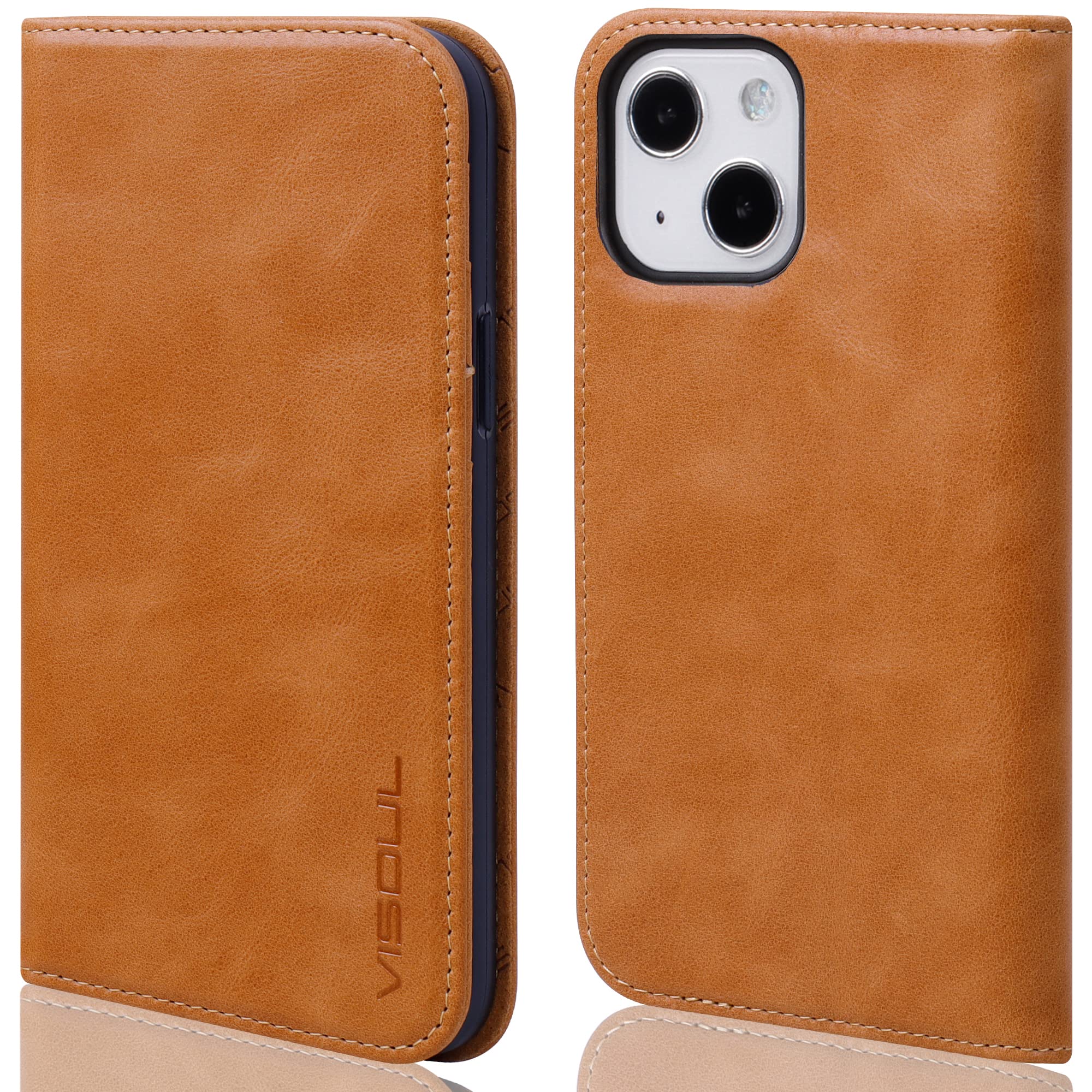 VISOUL Brieftaschen-Hülle Für IPhone 13 (6,1 Zoll) – Echtes Leder, Mit Magnetverschluss, Kartenfächern & Ständerfunktion