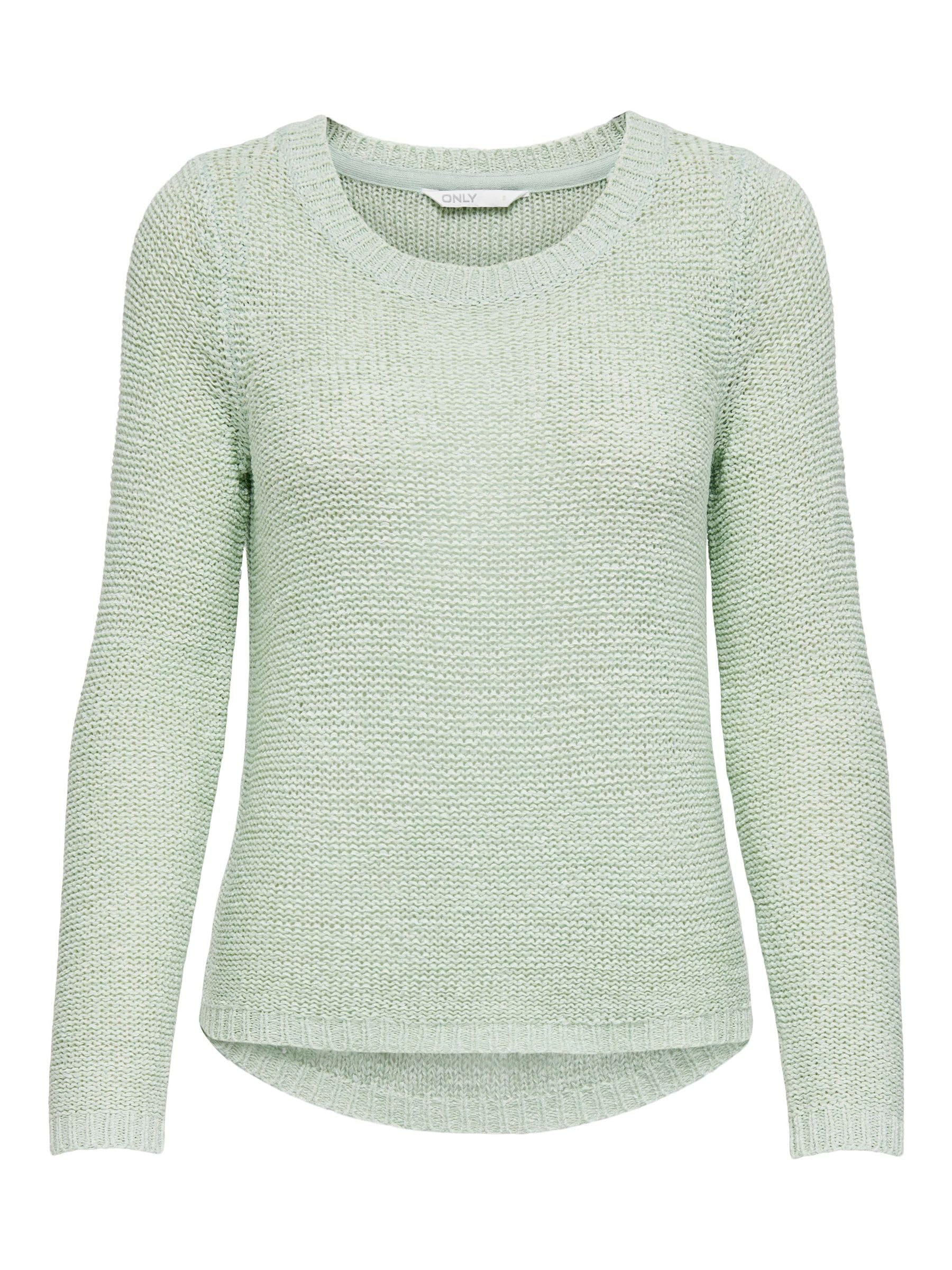 Suéter de Punto básico para Mujer: Jersey de Punto elástico de Manga Larga Cuello Redondo, ONLGEENA., Color:​hierbabuena, Talla:​S