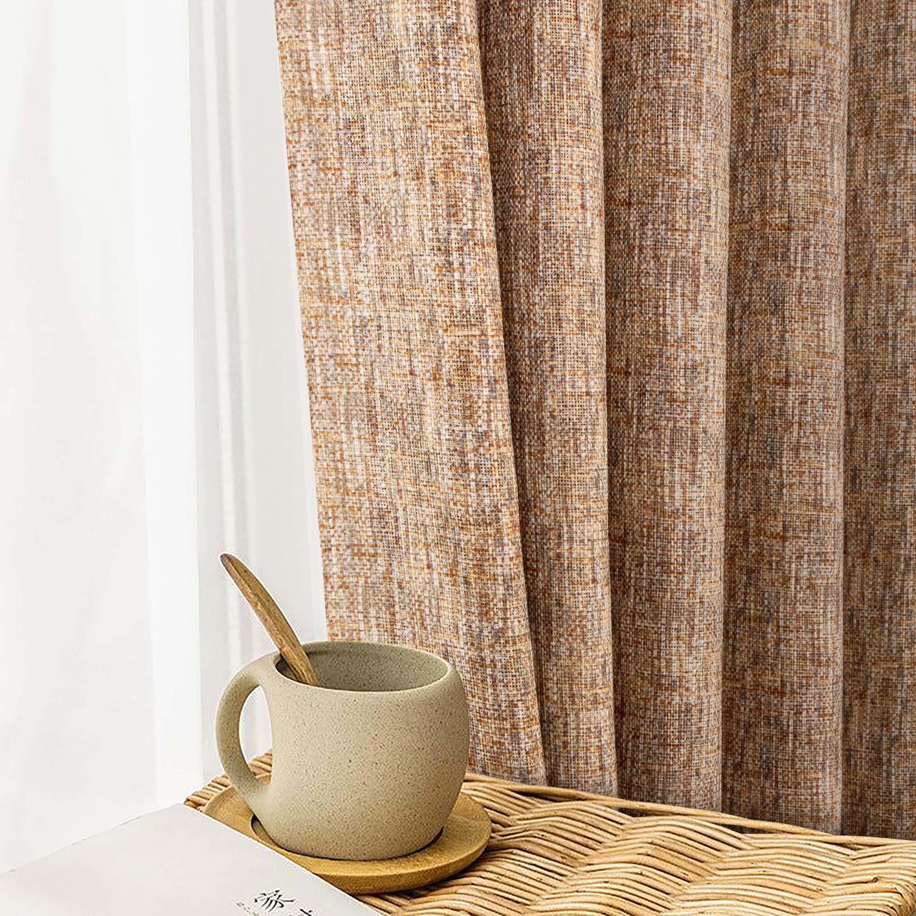 always4u Lot de 2 Rideaux 100% occultants, Rideau Thermique de Style Campagne Anti-Froid, Rideaux en Lin mélangé texturé à œillets pour Chambre à Coucher, Salon, Beige Biscotti, 140x245 cm