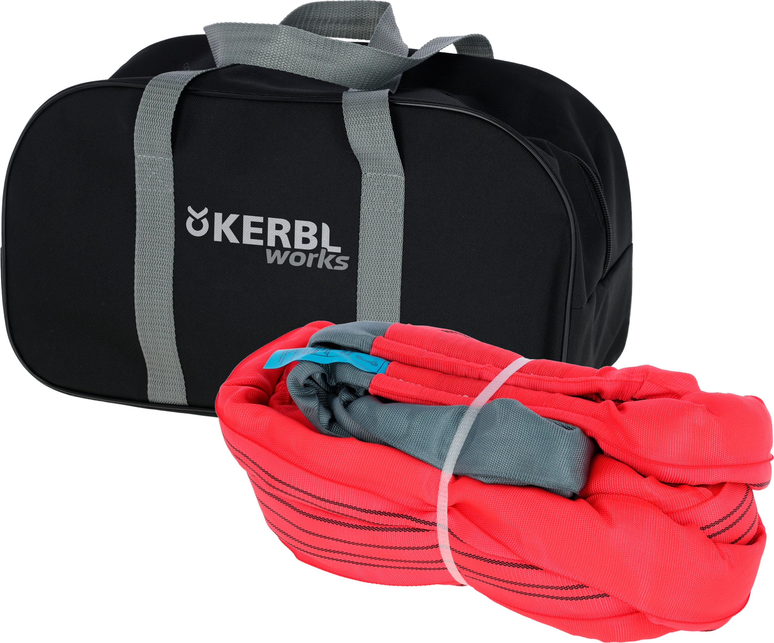 Kerbl Works Eslinga de Remolque, Cuerda de Remolque, Correa de Remolque, roja, 6 m, 4 cm, 35 toneladas, poliéster, banderines de Advertencia, Bolsa de Transporte