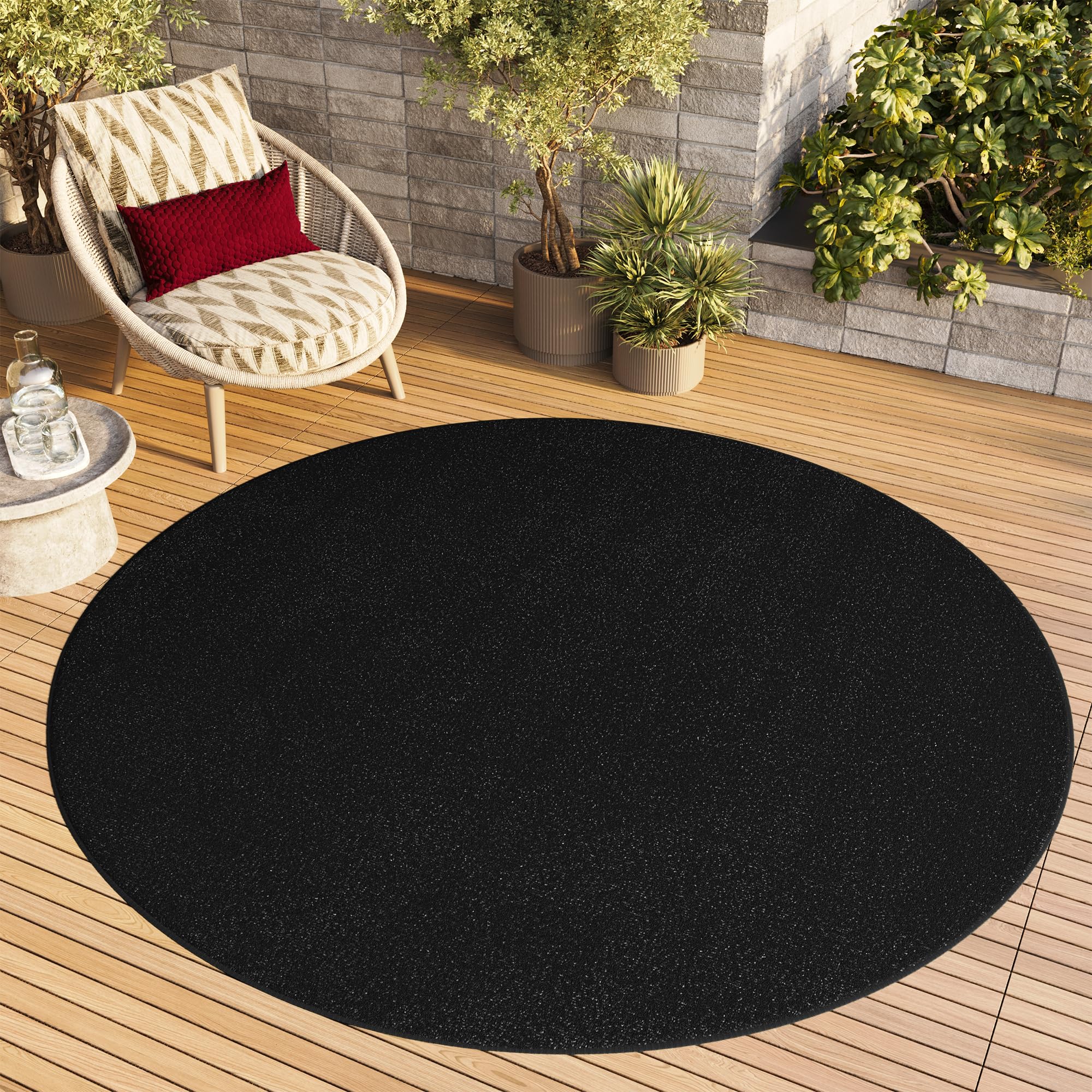 TAPISO Alfombra Mono Redonda De Pelo Corto Interior Diseño Moderno Alfombra Negra De Un Solo Color Salón Dormitorio Adulto Comedor Cocina Resistente Exterior Oeko-Tex 120 x 120 cm