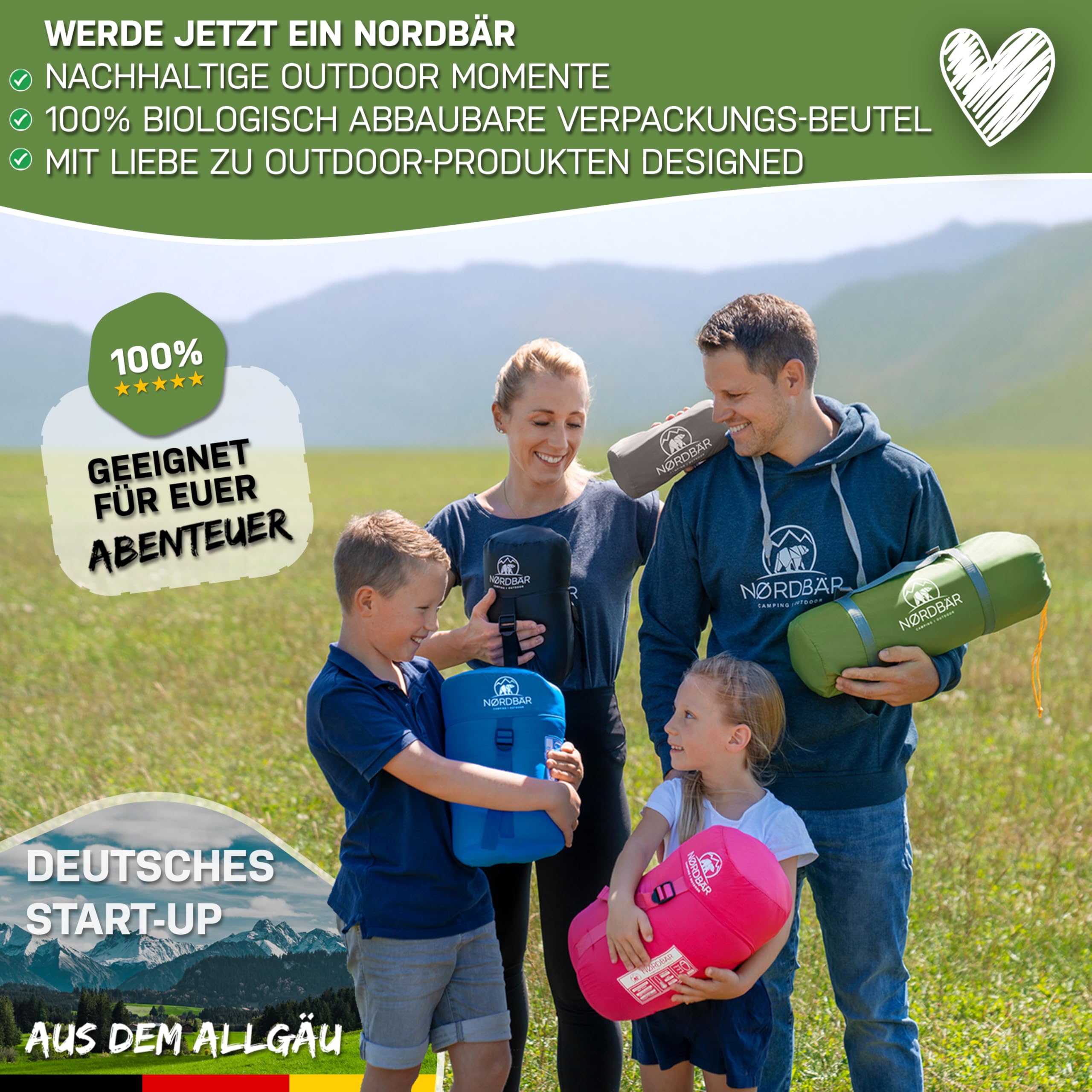 NORDBÄR® Schlafsack 3 Jahreszeiten & Sommer Ultraleicht [750g/1500g] | Camping Mumienschlafsack | kleines Packmaß [100GSM/300GMS] | Outdoor Reise Hüttenschlafsack| Sommerschlafsack