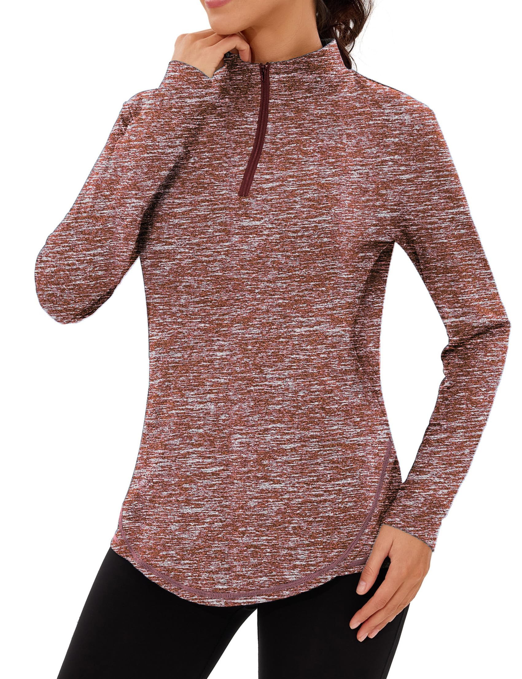 Terecey Sportshirt Damen Langarm, UPF50+ Funktionsshirt Laufshirt Fitness Yoga T-Shirt Atmungsaktive Langarmshirt Workout Shirts Oberteile Frauen mit 1/4-Reißverschluss S-3XL