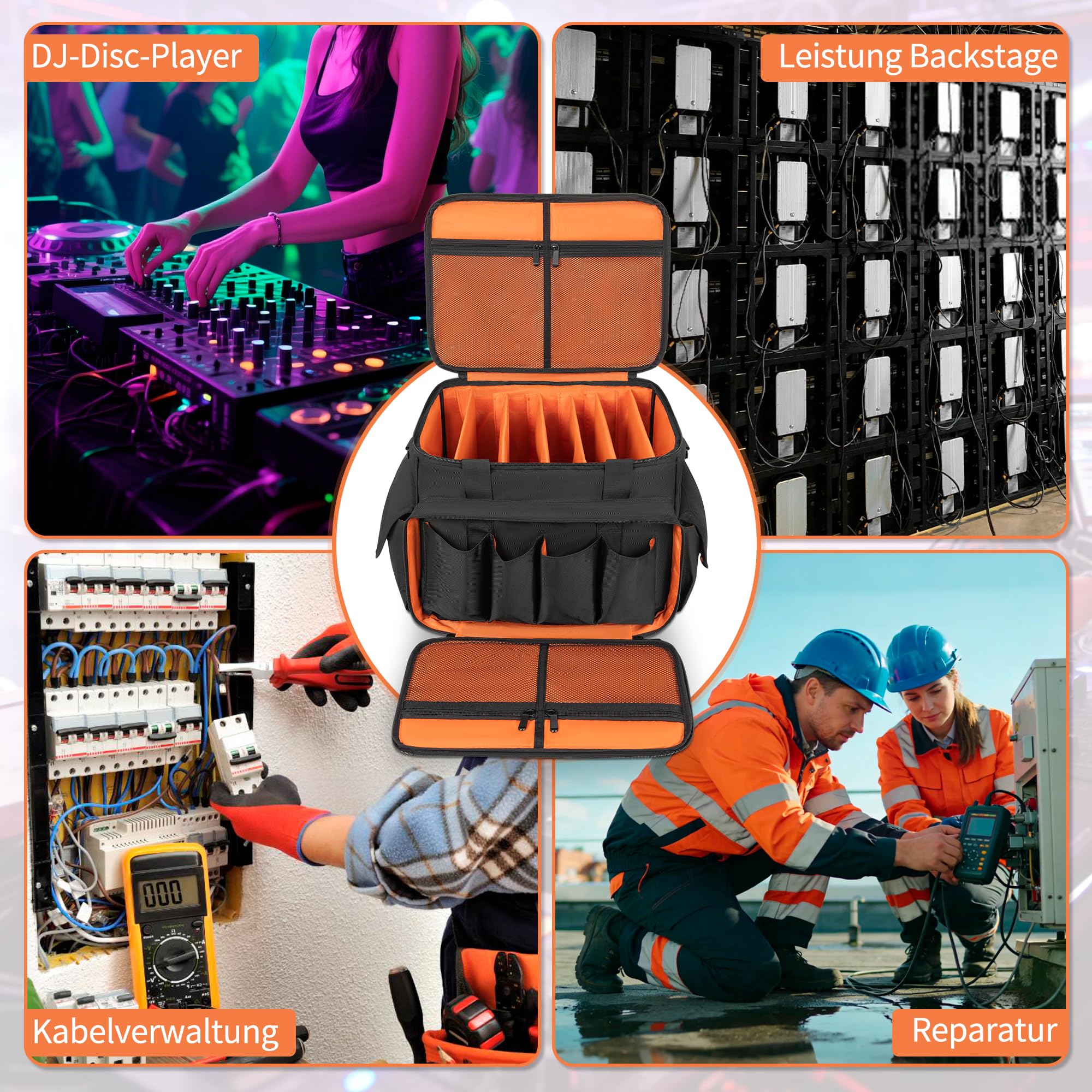 DJ Tasche Kompatibel mit Abnehmbaren Trennwänden und Boden, DJ Organizer Tasche für DJ-Equipment, Laptop und Musiker Zubehör, Orange (25 x 35 x 30 cm)