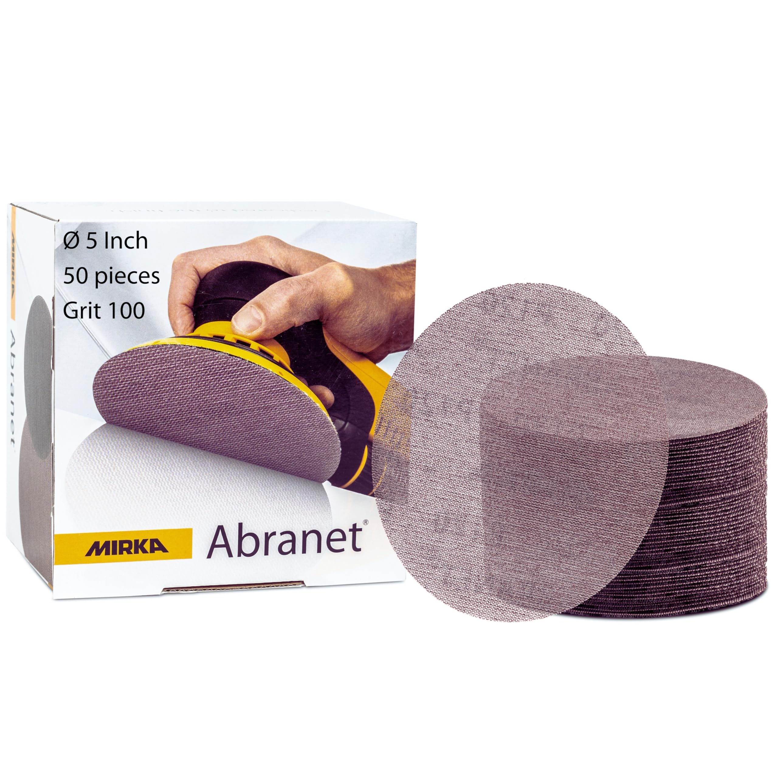 Mirka Abranet Net Disc / 5 inch/Grit 100 / Sandpaper Sanding Discs Hook and Loop / 50 pcs / 9A-232-100